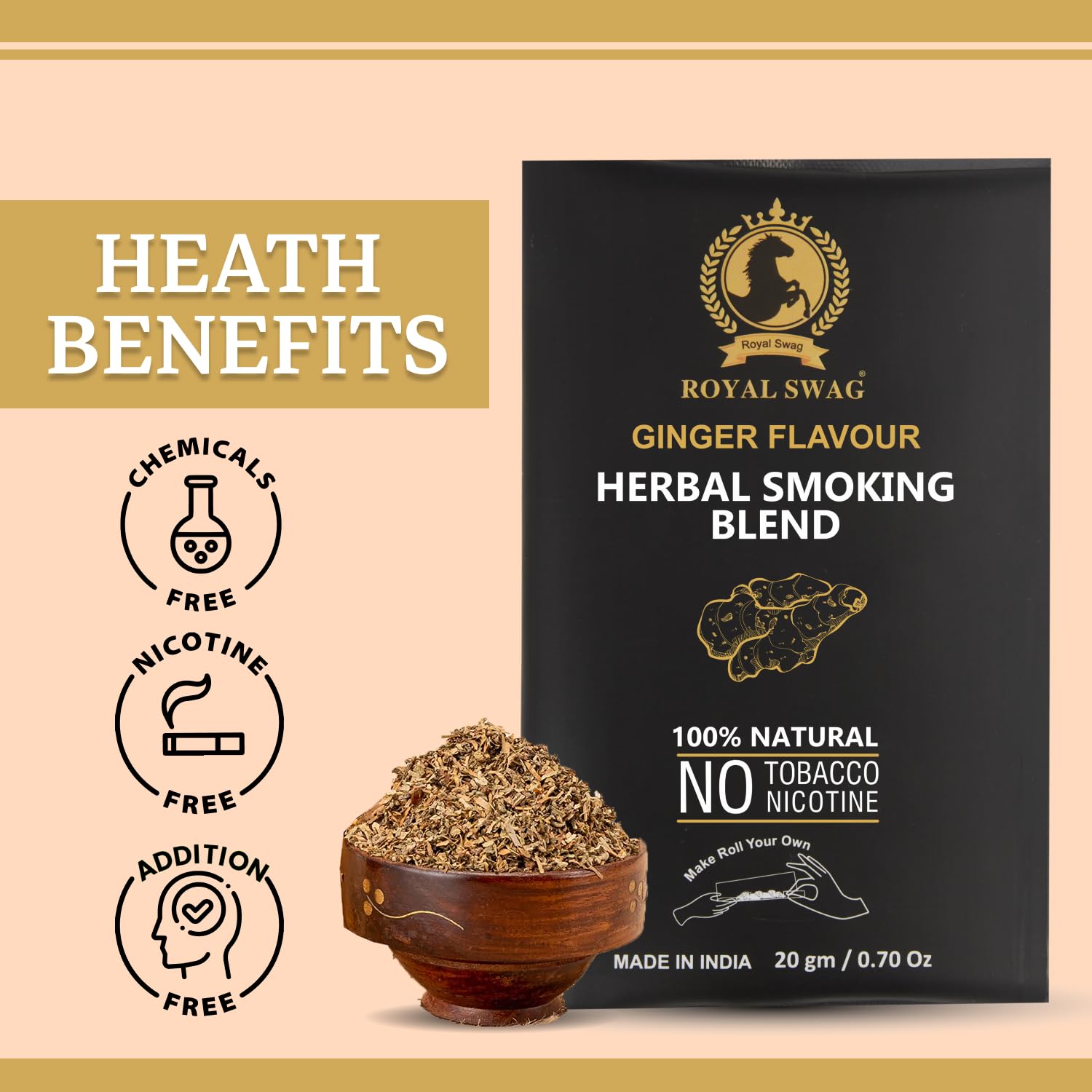 Royal Swag Herbal Smoking Mixture Ginger Flavour - Tobacco Free (20g / 0.7 oz Pouch)