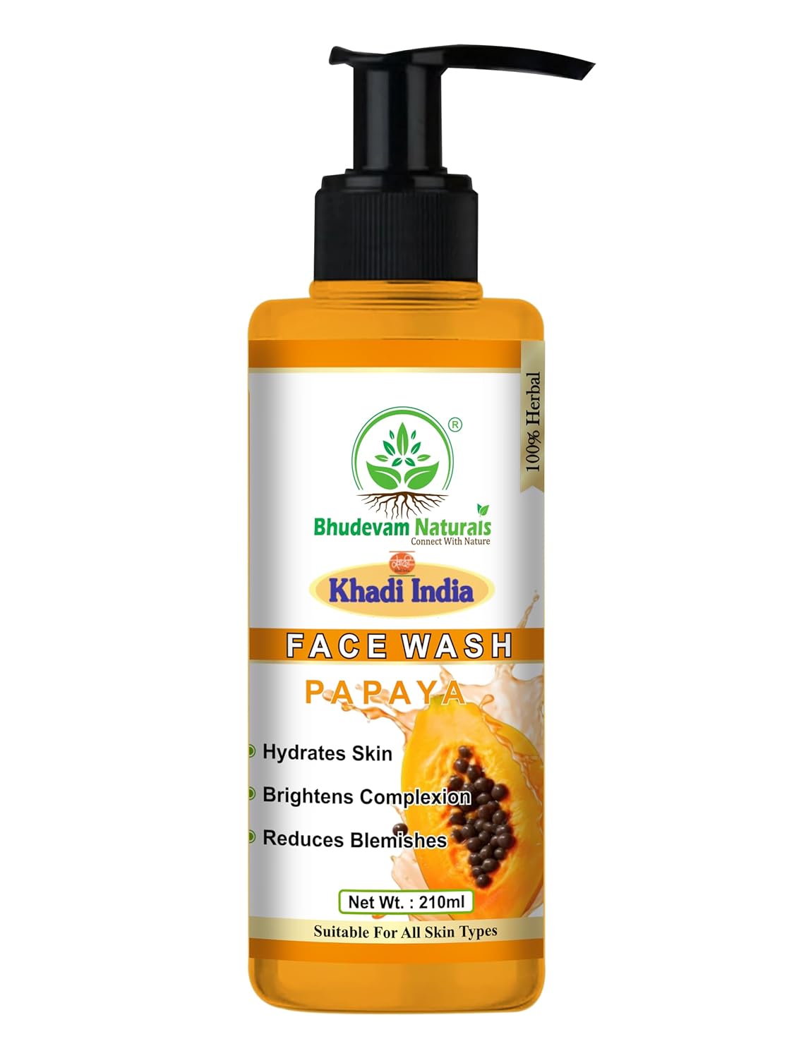 Bhudevam Naturals Khadi Papaya Face Wash – Removes Dirt, Oil & Impurities Naturally- 210ML