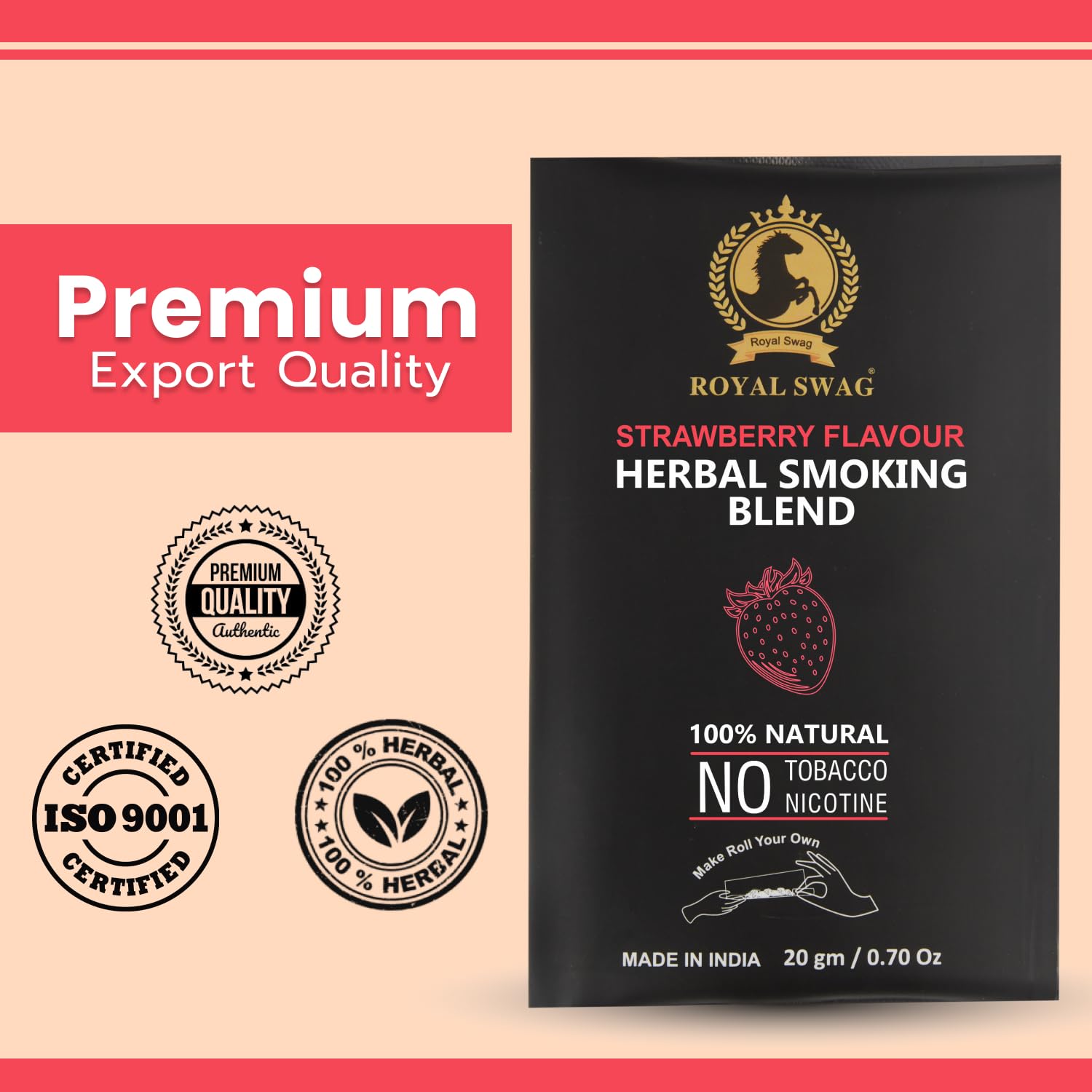 Royal Swag Herbal Smoking Mixture Strawberry Flavour - Tobacco Free (20g / 0.7 oz Pouch)