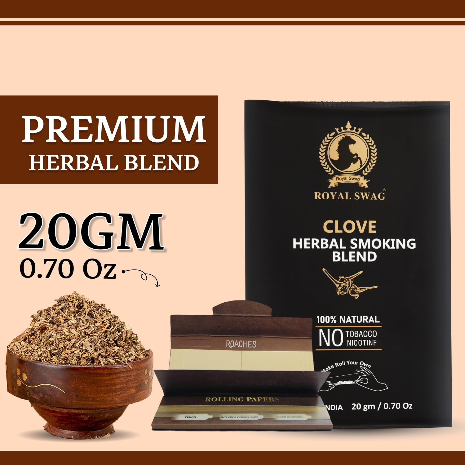 Royal Swag Clove Herbal Smoking Blend (20g) & King Size Slim Papers Combo Pack