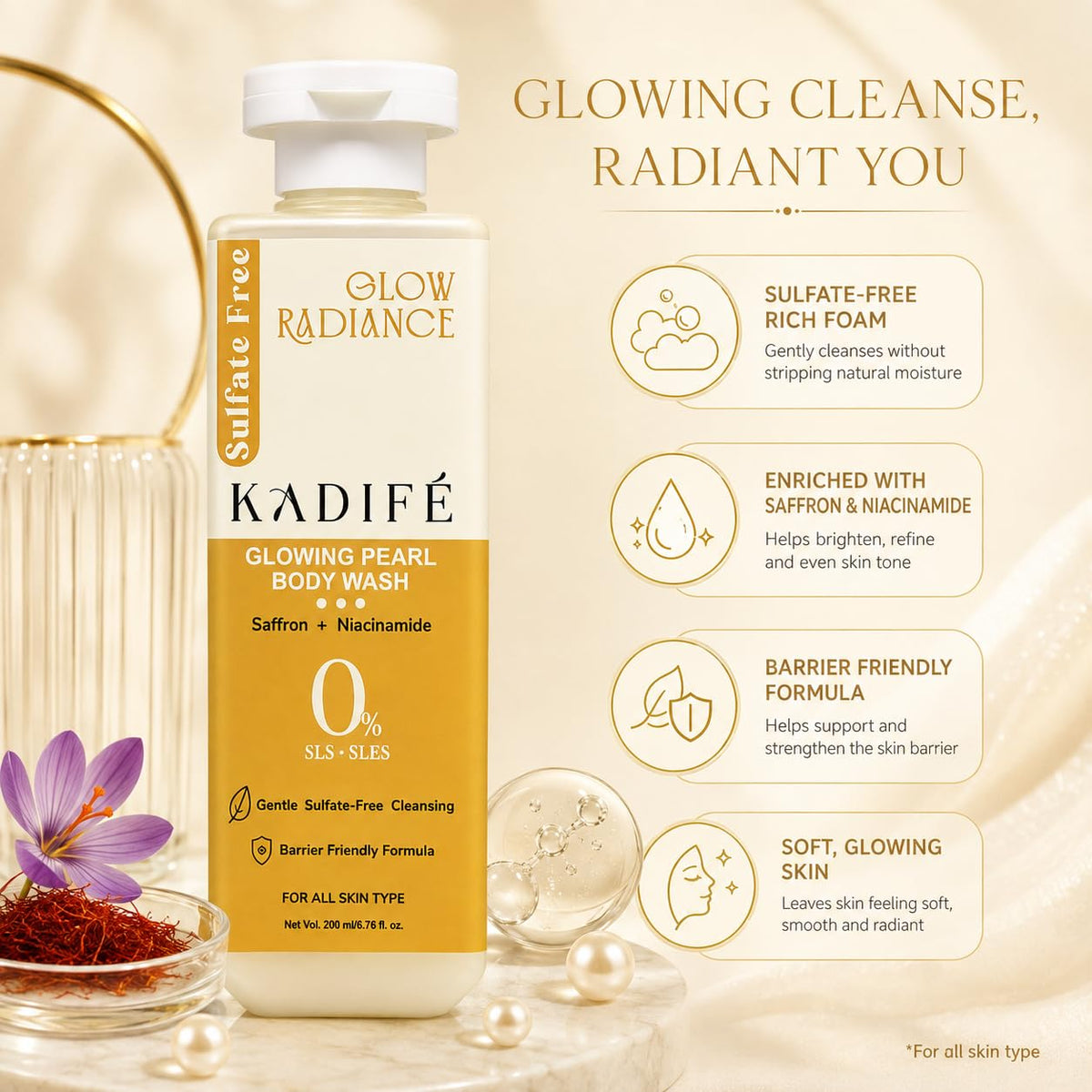 Kadife Glow Radiance Pearl Body Wash (200ml)