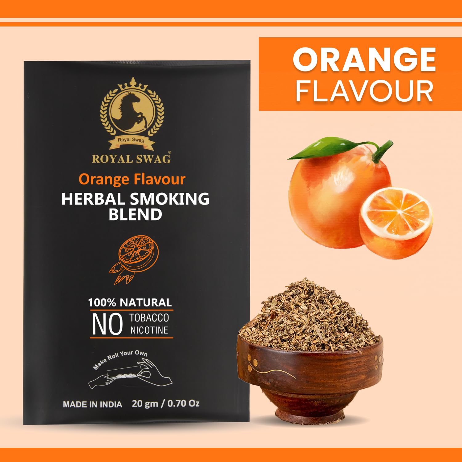 Royal Swag Herbal Smoking Mixture Orange Flavour - Tobacco Free (20g / 0.7 oz Pouch)