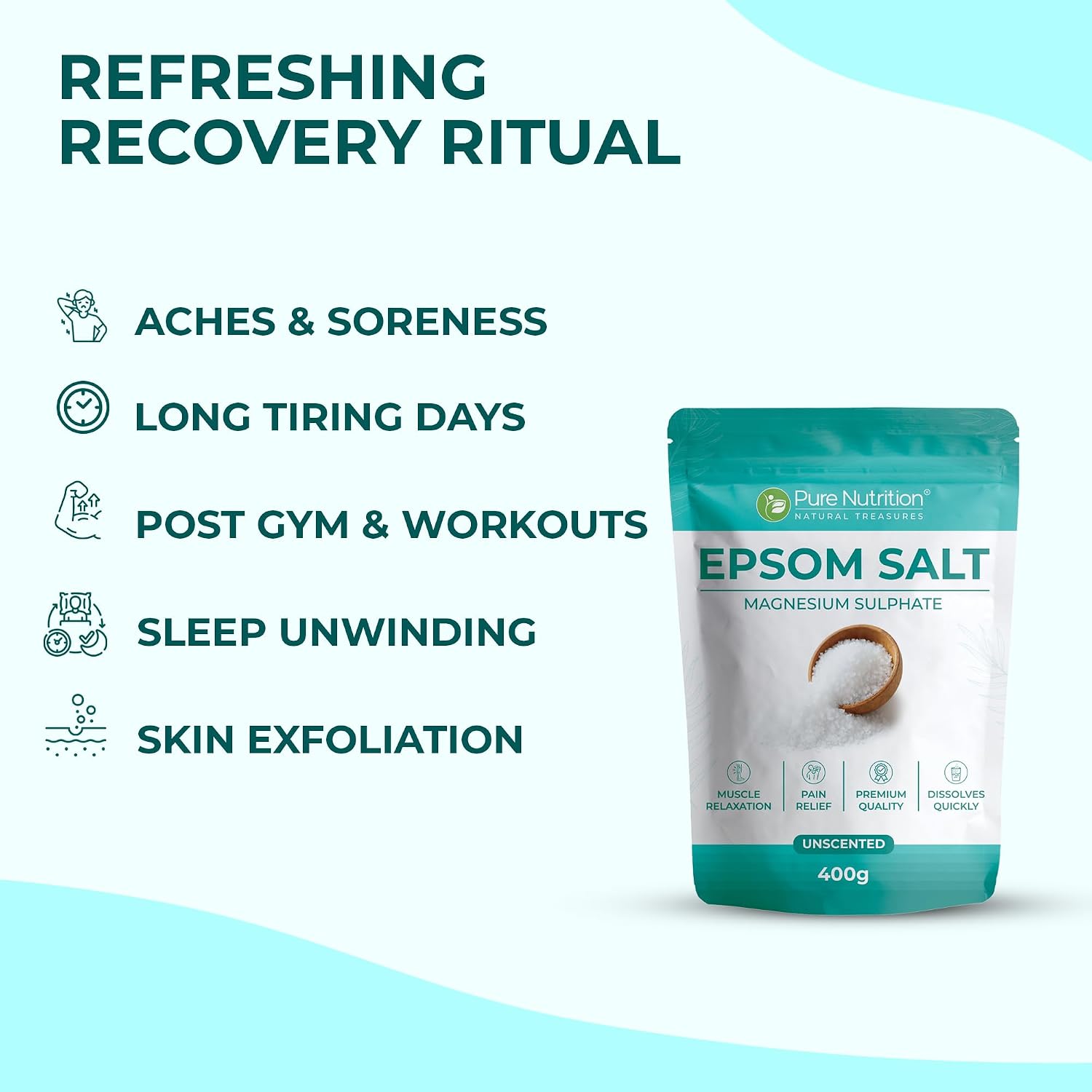 Pure Nutrition Epsom Salt 450g | Magnesium Sulfate Salt | Bath Soak & Relaxation Support