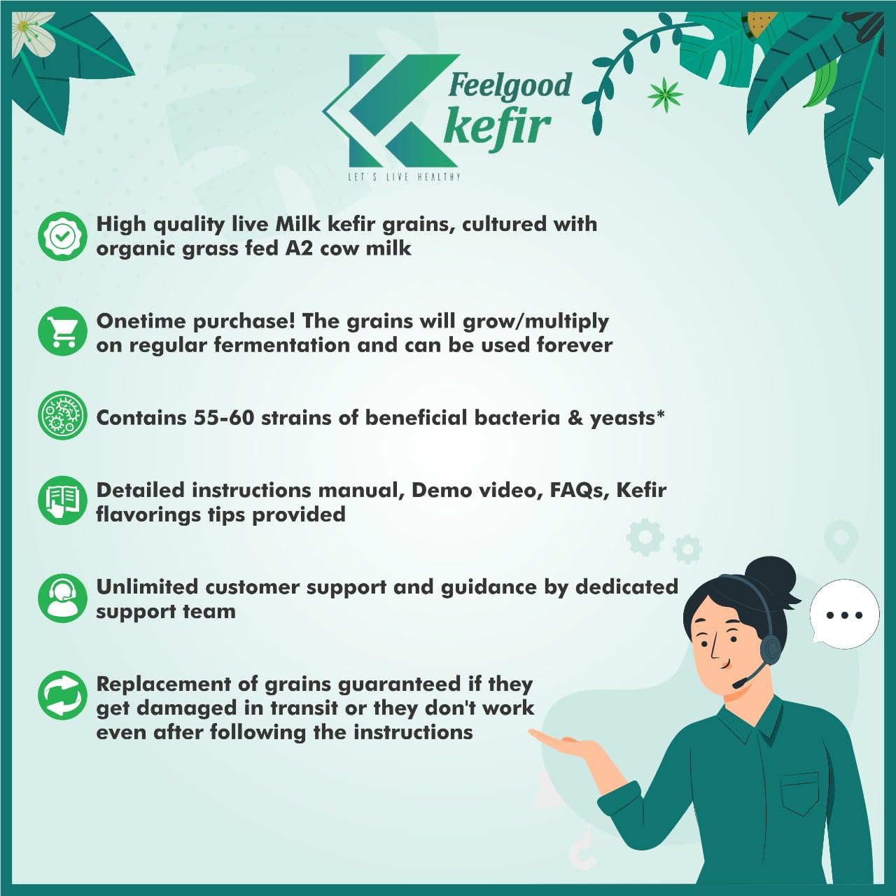 Kelifta by Feelgood Kefir® - Combo of LIVE Large Sized Milk Kefir Grains (15 Grams) & Water Kefir Grains (50 Grams) | Lifetime Reusable & Multiplying