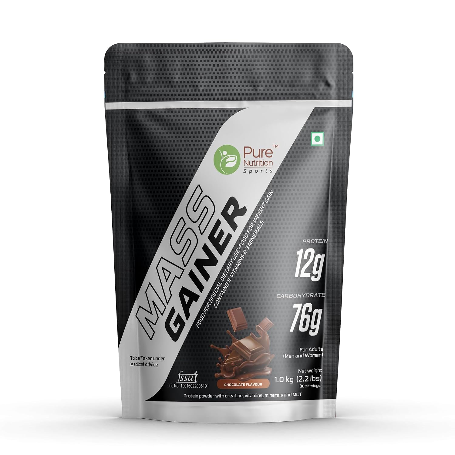 Pure Nutrition Mass Gainer Chocolate 500g Pouch | Weight & Muscle Gain Supplement