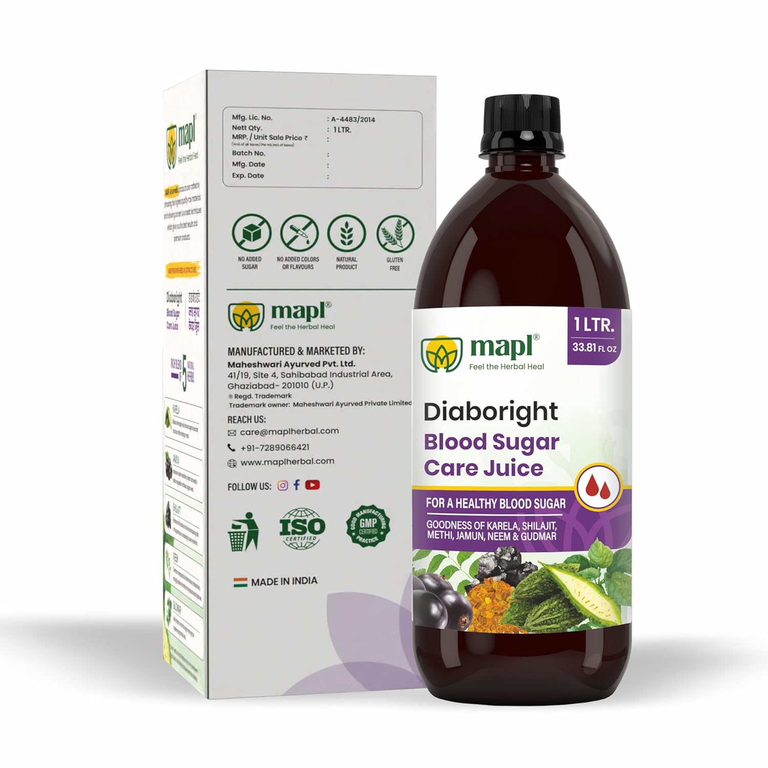 MAPL Diaboright Blood Sugar Care Juice 1000ml | Neem, Giloy, Karela, Jamun & Shilajit | Supports Glucose Control, Energy & Immunity