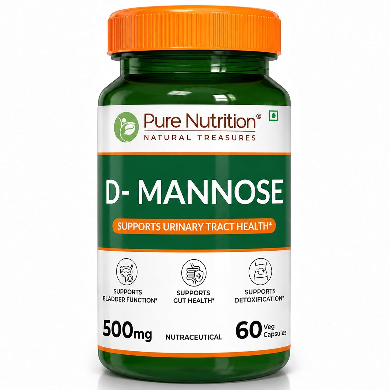 प्योर न्यूट्रिशन डी-मैनोज 500mg, 60 कैप्सूल | मूत्र पथ और मूत्राशय के स्वास्थ्य के लिए सहायक