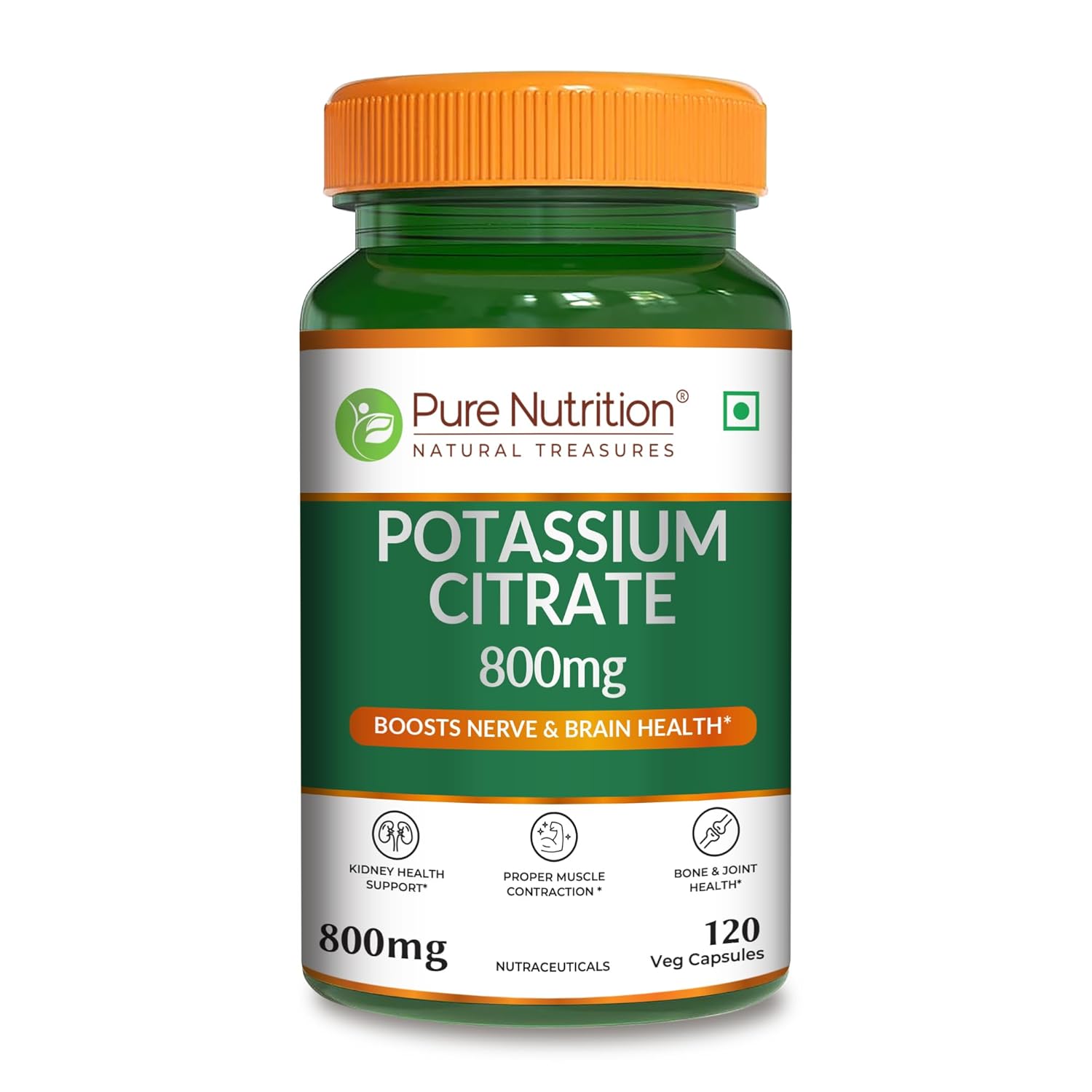Pure Nutrition Potassium Citrate Capsules 800mg | Promotes Nerve, Muscle, Joint & Bone Health | Supports Kidney Function & pH Balance | Boosts Electrolyte Levels for Hydration & Overall Wellness- 120 Veg Capsules