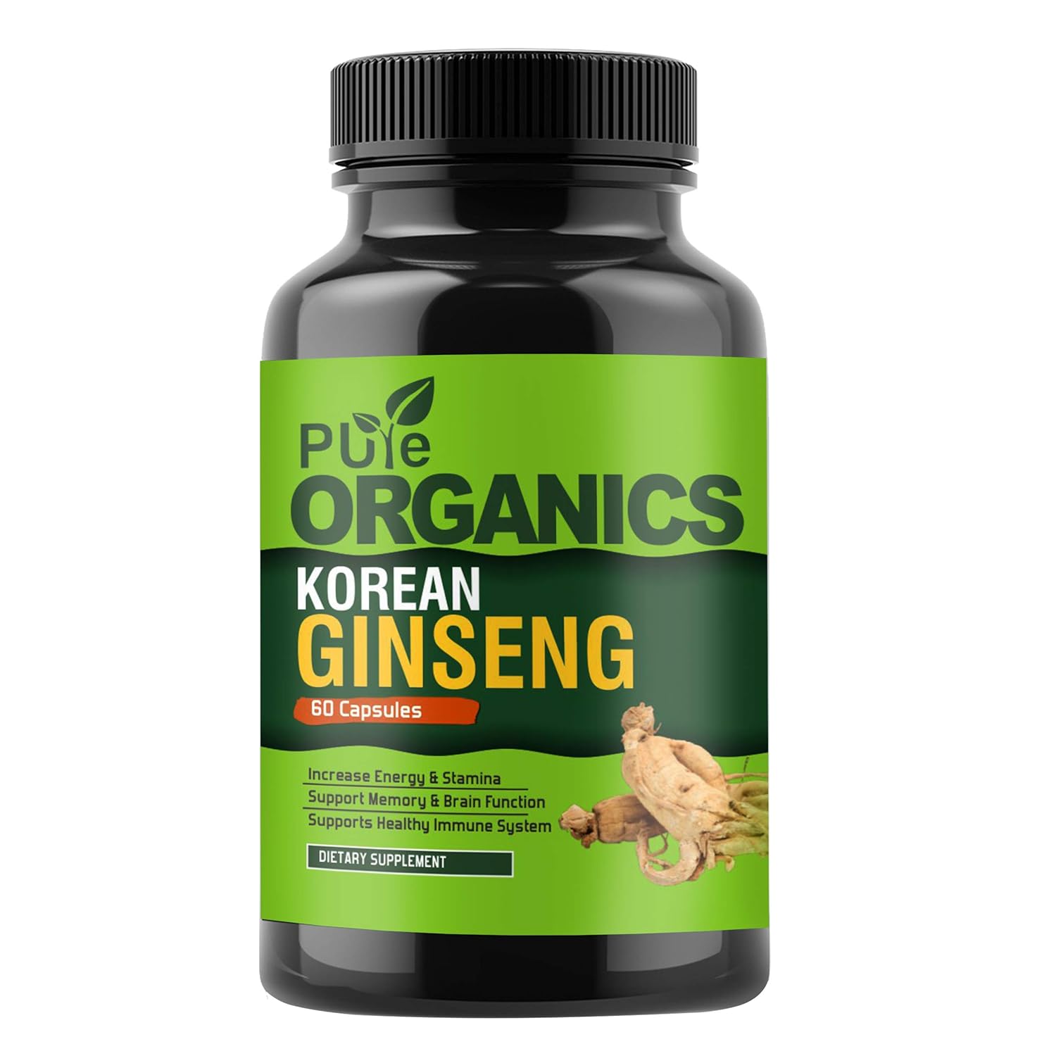 Pure Organics Korean Ginseng Root Extract Capsules - Premium Vitality & Stamina Complex (60 Capsules)