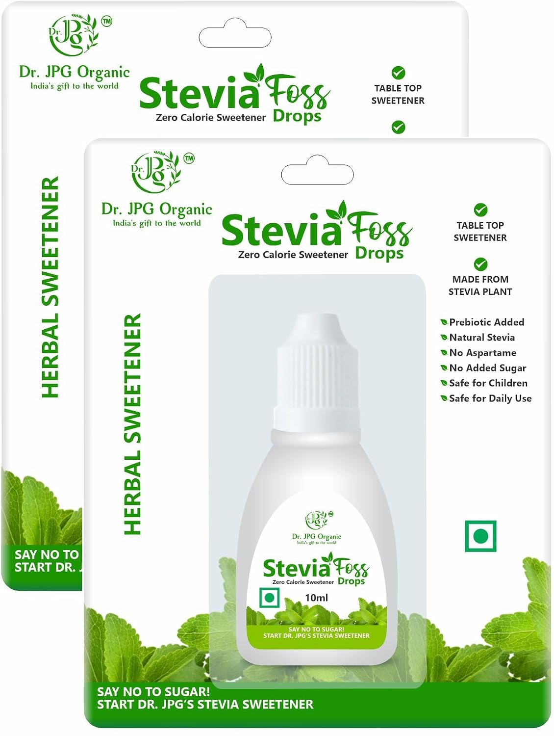 DR. JPG Organic Stevia Drops Liquid (10ml) – Pack of 2 | 100% Pure Natural Plant-Based Sweetener