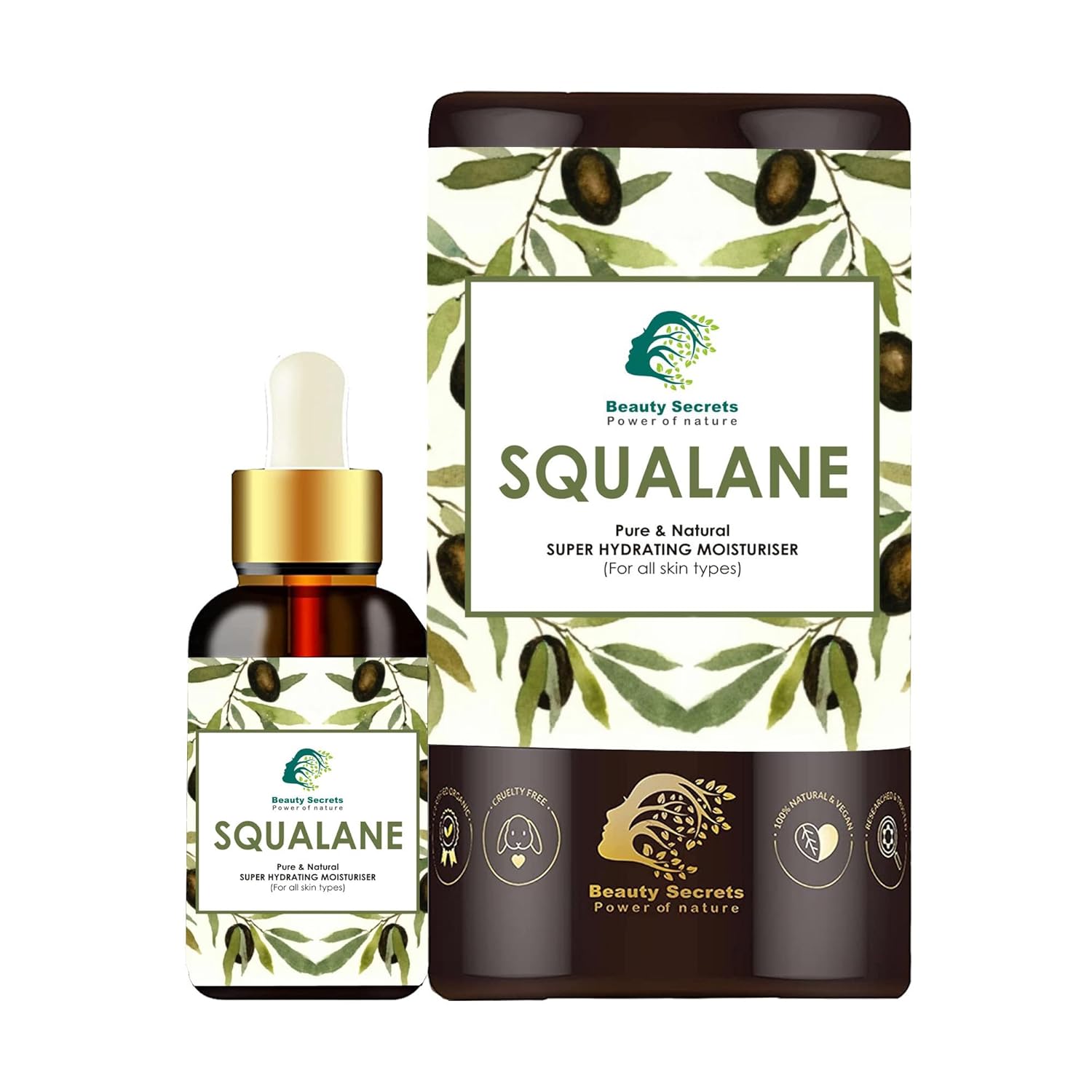 Beauty Secrets Certified Organic Squalane Oil For Face | Lightweight Anti Aging Face Oil for Glowing Skin | Hydrating Face Moisturizer for Women & Men for All Skin Types-30ml