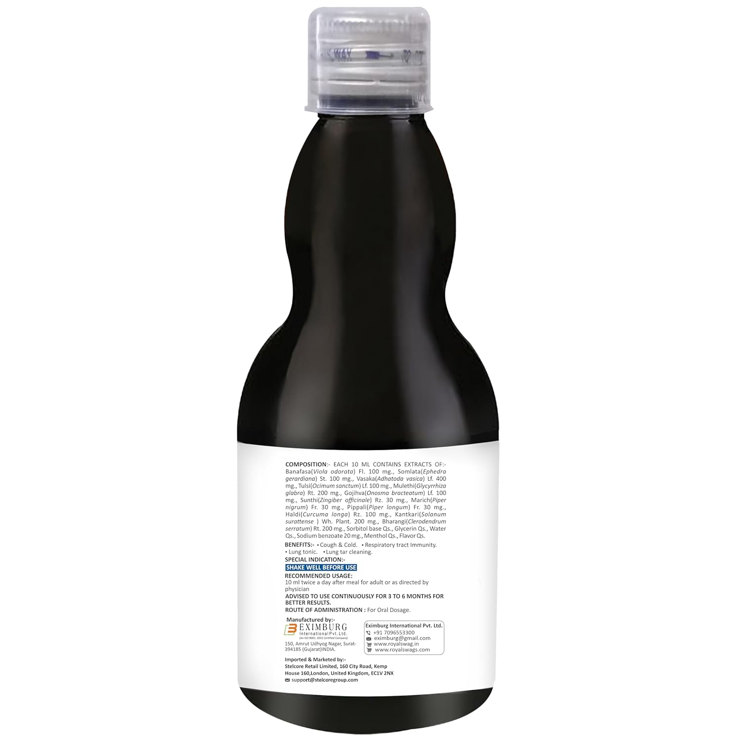 Royal Swag Ayurvedic Lung Detox Syrup - Sugar Free for Smokers & Pollution (200ml)