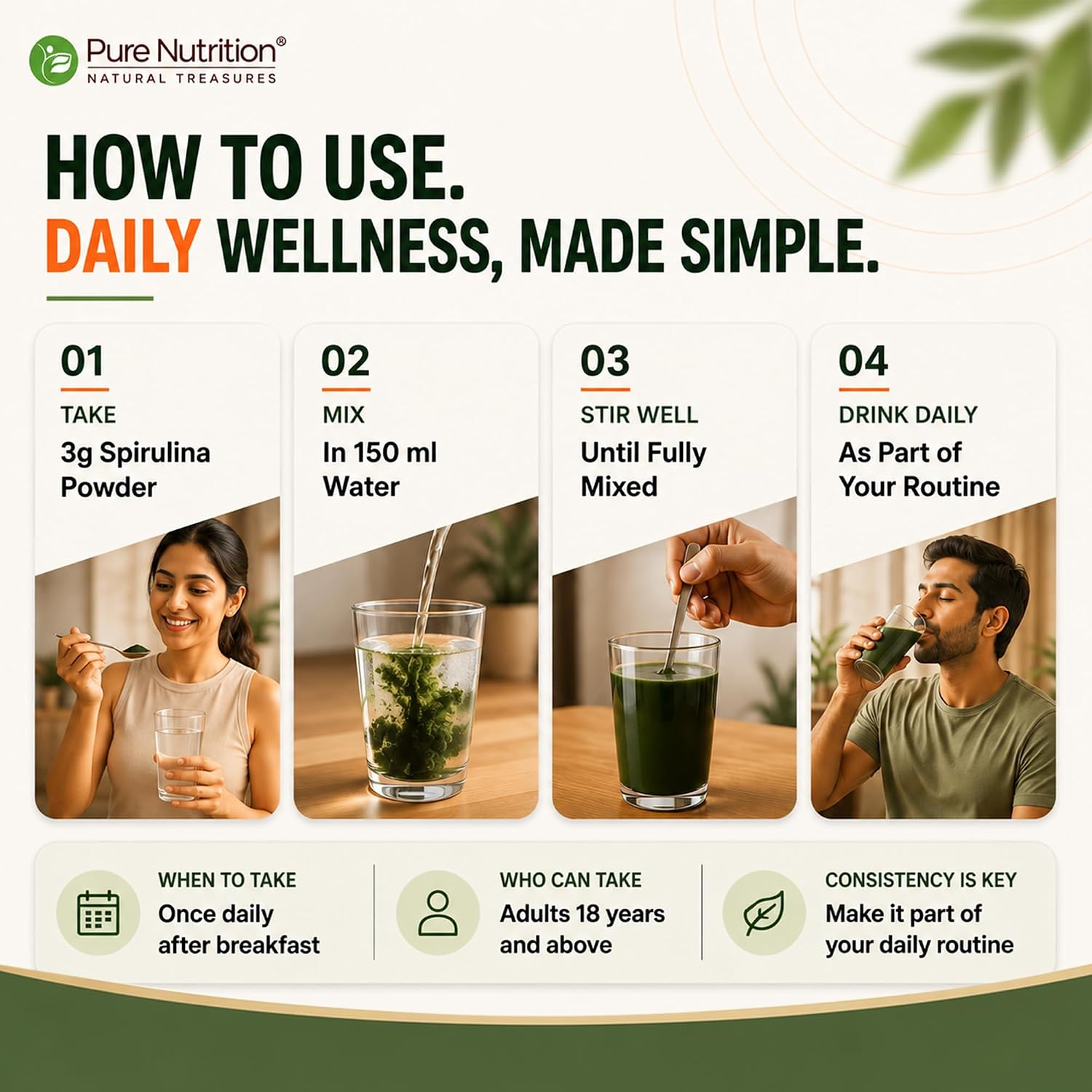 Pure Nutrition Organic Spirulina 100g | Superfood Powder | Plant-Based Protein & Wellness Support