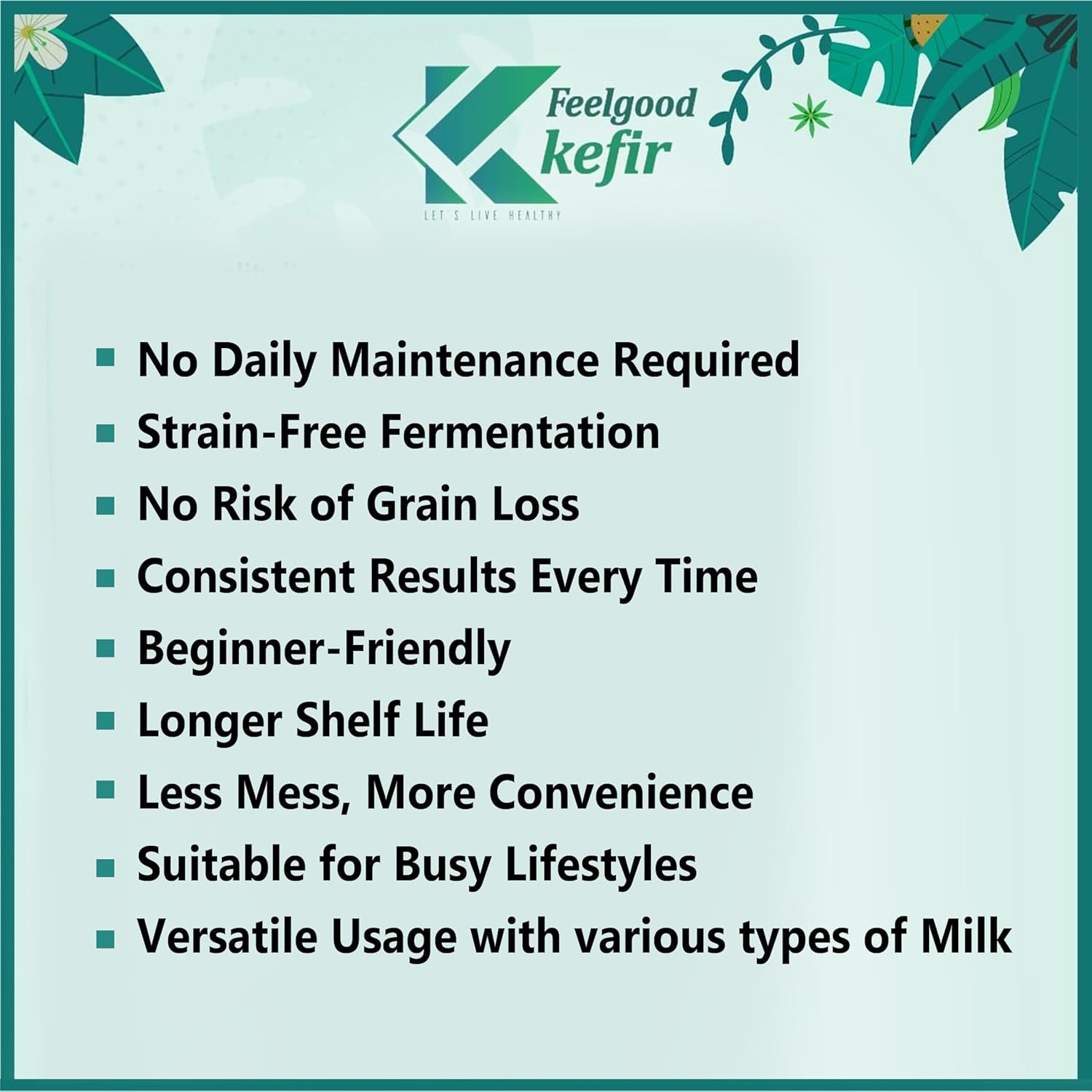 Kelifta by Feelgood Kefir® Milk Kefir Starter Culture Powder | 2 Pack - 10 Sachets | 60+ Live & Active Strains | Ferments 120+ Litres | For Dairy & Plant-Based Milk | Manual, Demo Video & Support