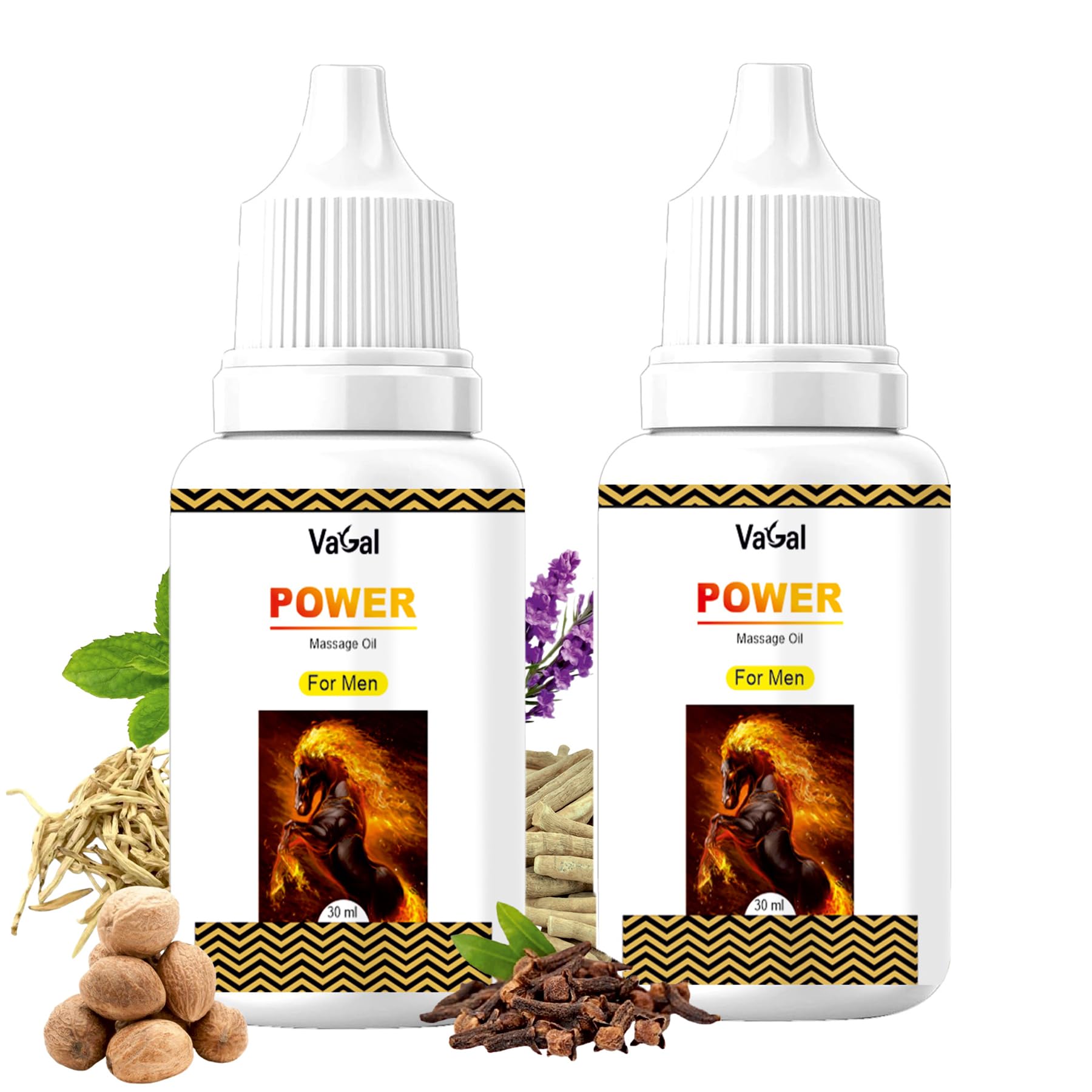 Vagal Pure Horse Power Massage Oil for Men | Ayurvedic Energy Massage Oil for Men | Help Restores Energy & Hardens the Relaxing Muscles | (30ml Pack of 2)
