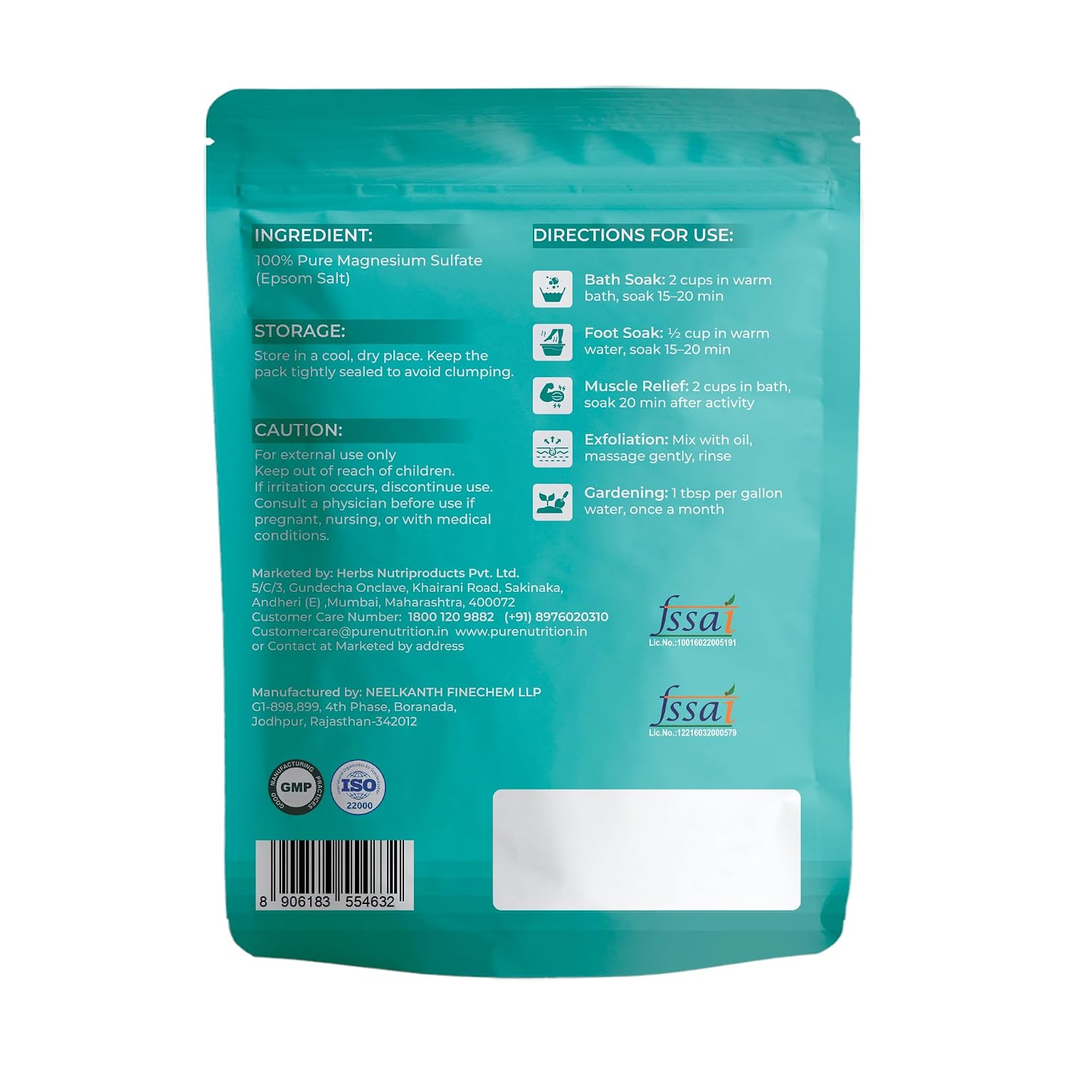 Pure Nutrition Epsom Salt 900g | Magnesium Sulfate Salt | Bath Soak & Relaxation Support