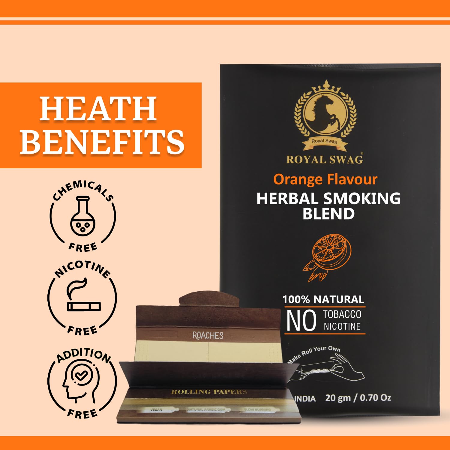 Royal Swag Orange Herbal Smoking Blend (20g) & King Size Slim Papers Combo Pack