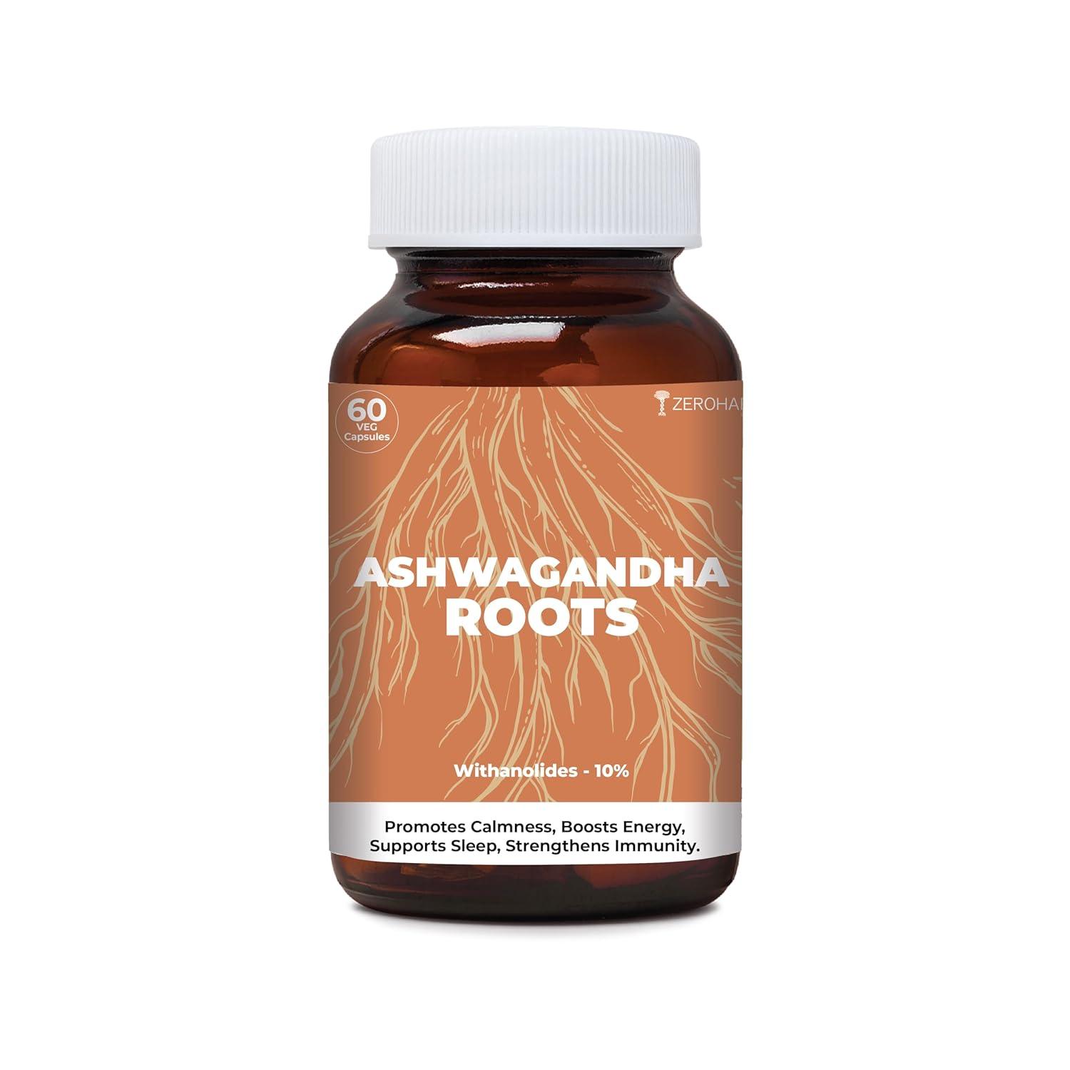 ZEROHARM Ashwagandha Roots Supplement for Energy, Stress, Anxiety Relief for Men & Women - 60 Capsules