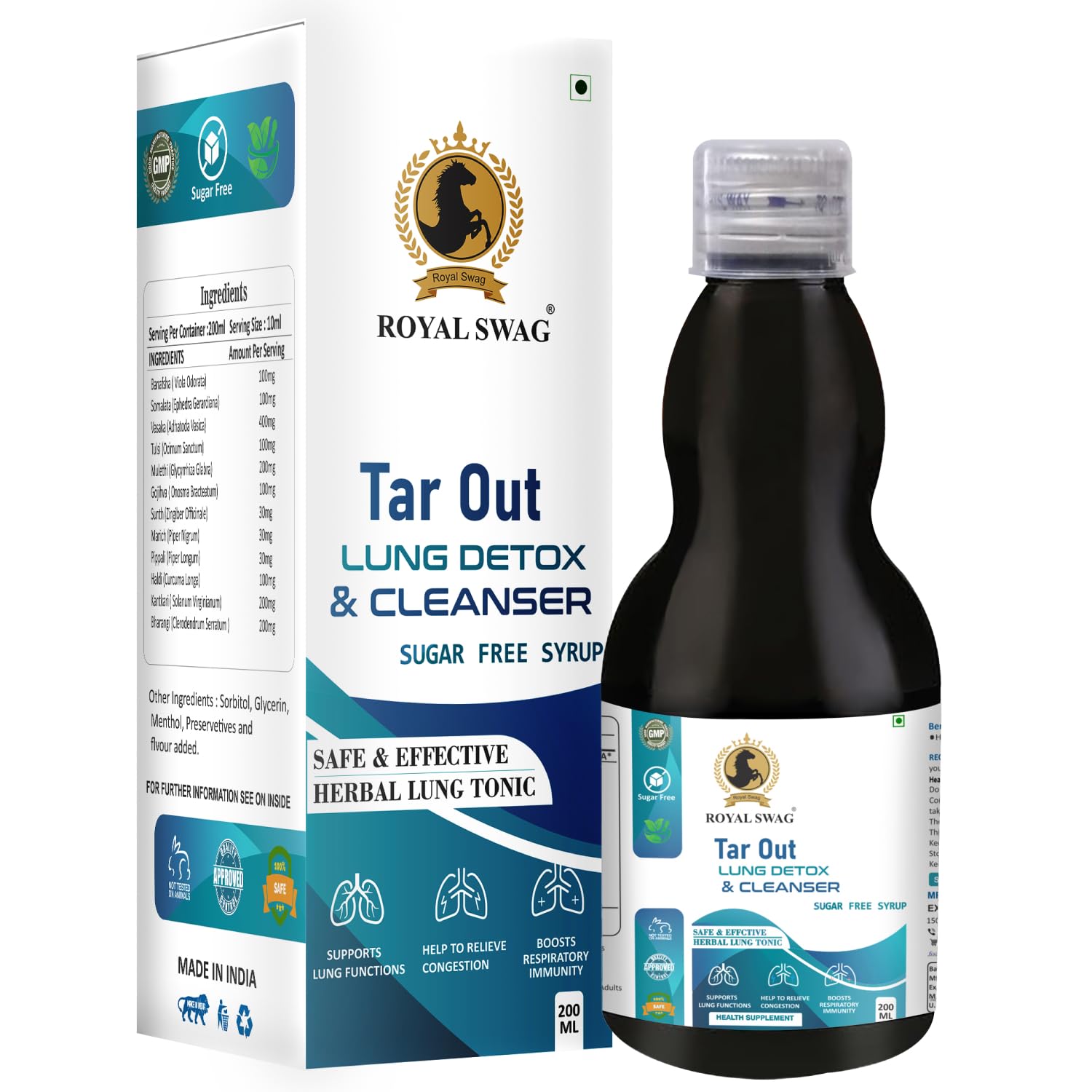 Royal Swag Tar Out Lung Detox Syrup - Sugar Free for Smokers (200ml x Pack of 3)