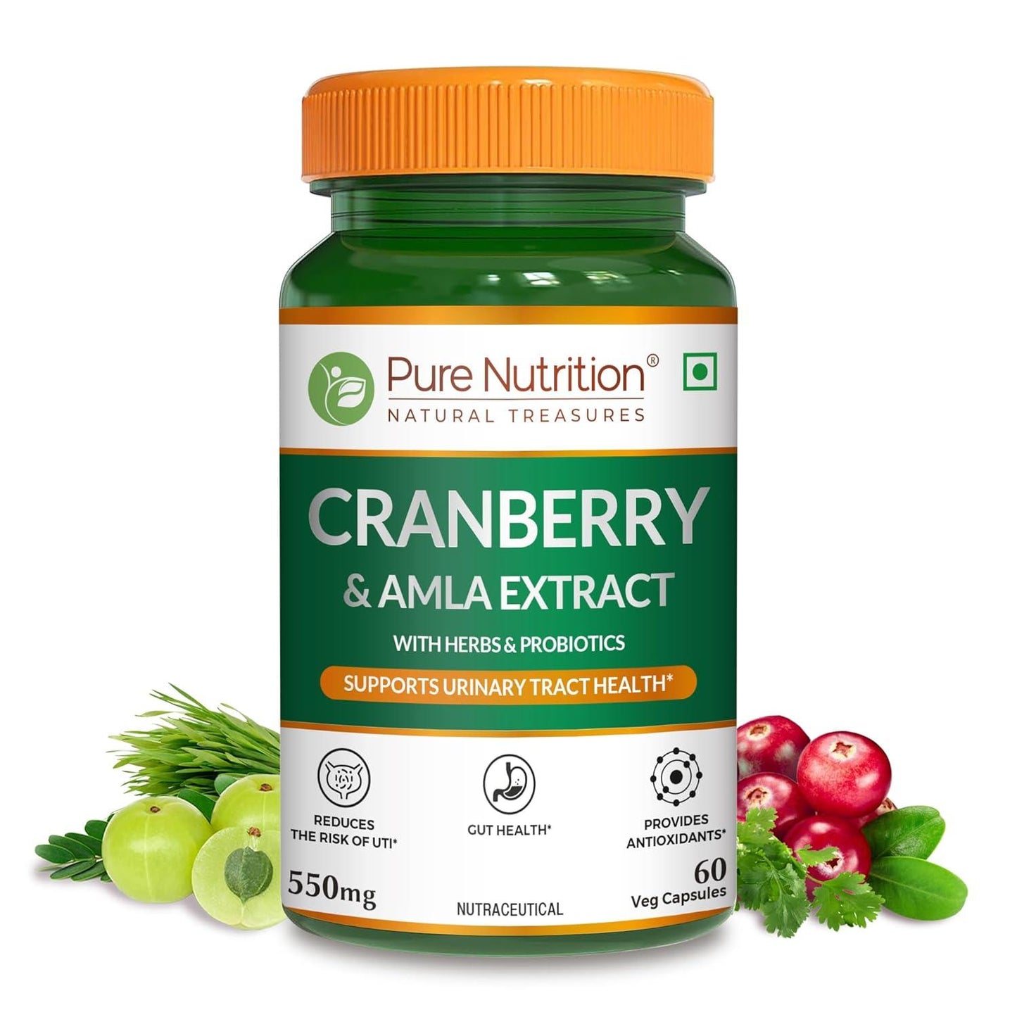 Pure Nutrition Cranberry & Amla Extract 550mg Veg Capsule