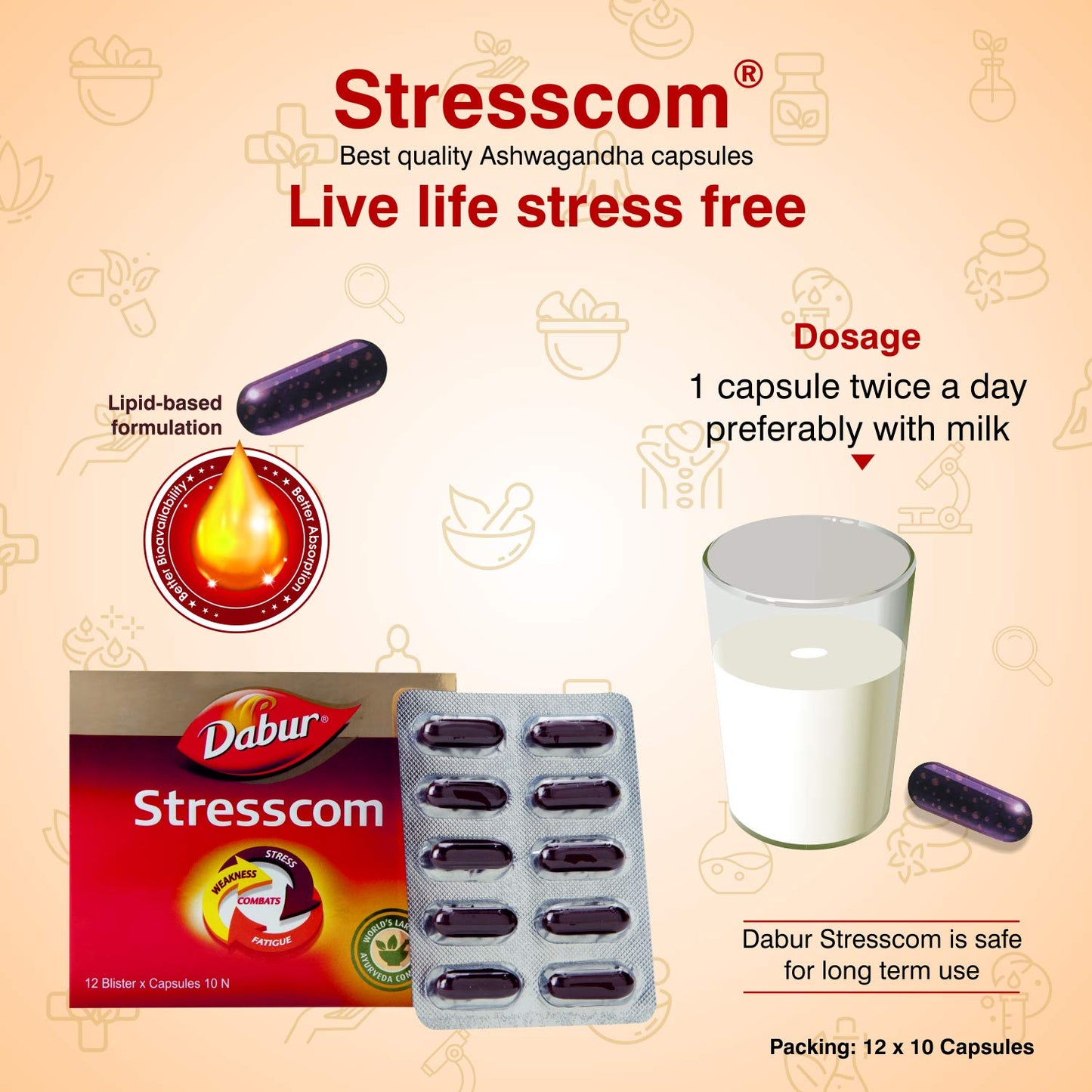 Dabur Stresscom Ashwagandha Capsule | Manages Fatigue, Weakness & Stress