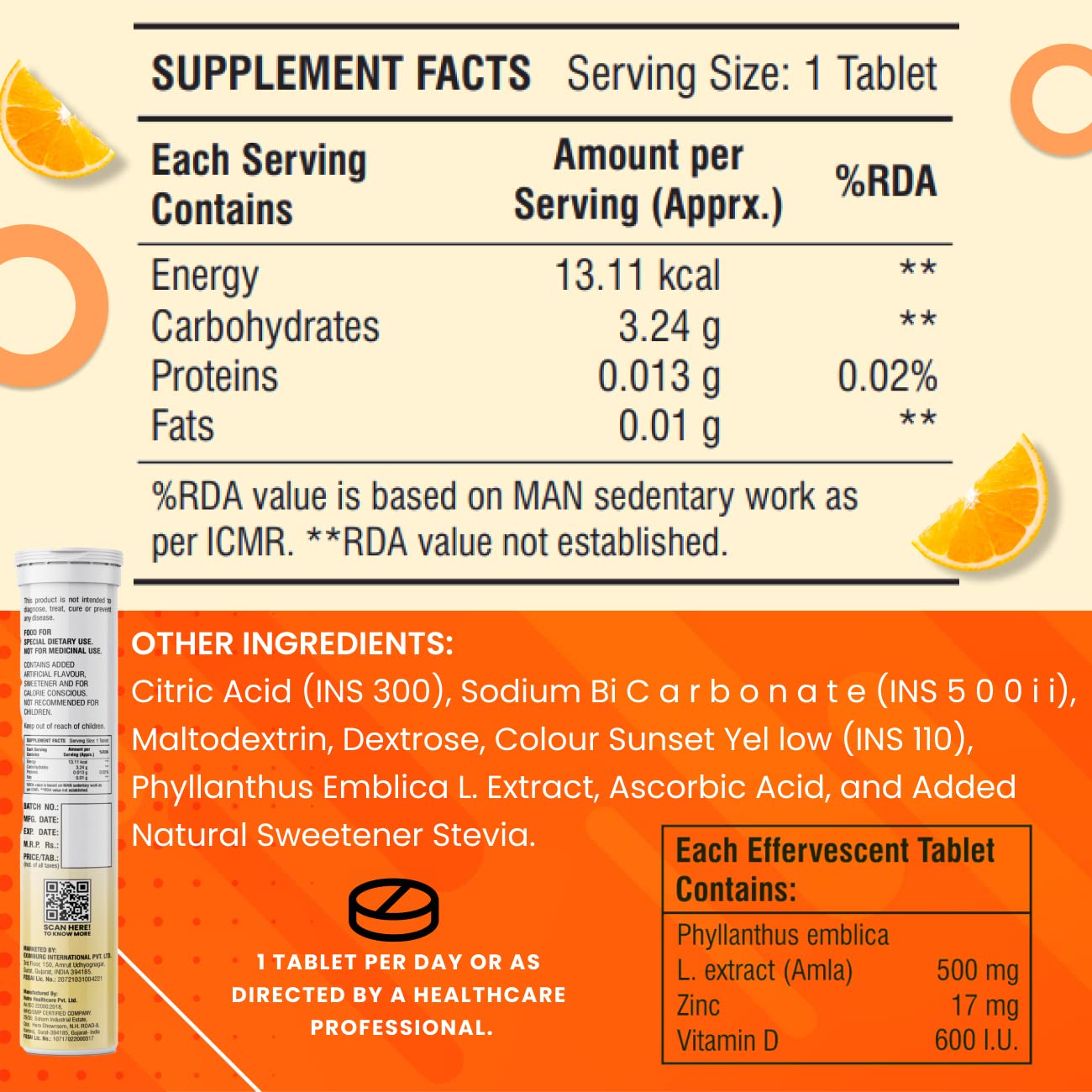 Royal Swag Vitamin C Effervescent Tablets Orange Flavour - Immunity & Skin (20 Count)