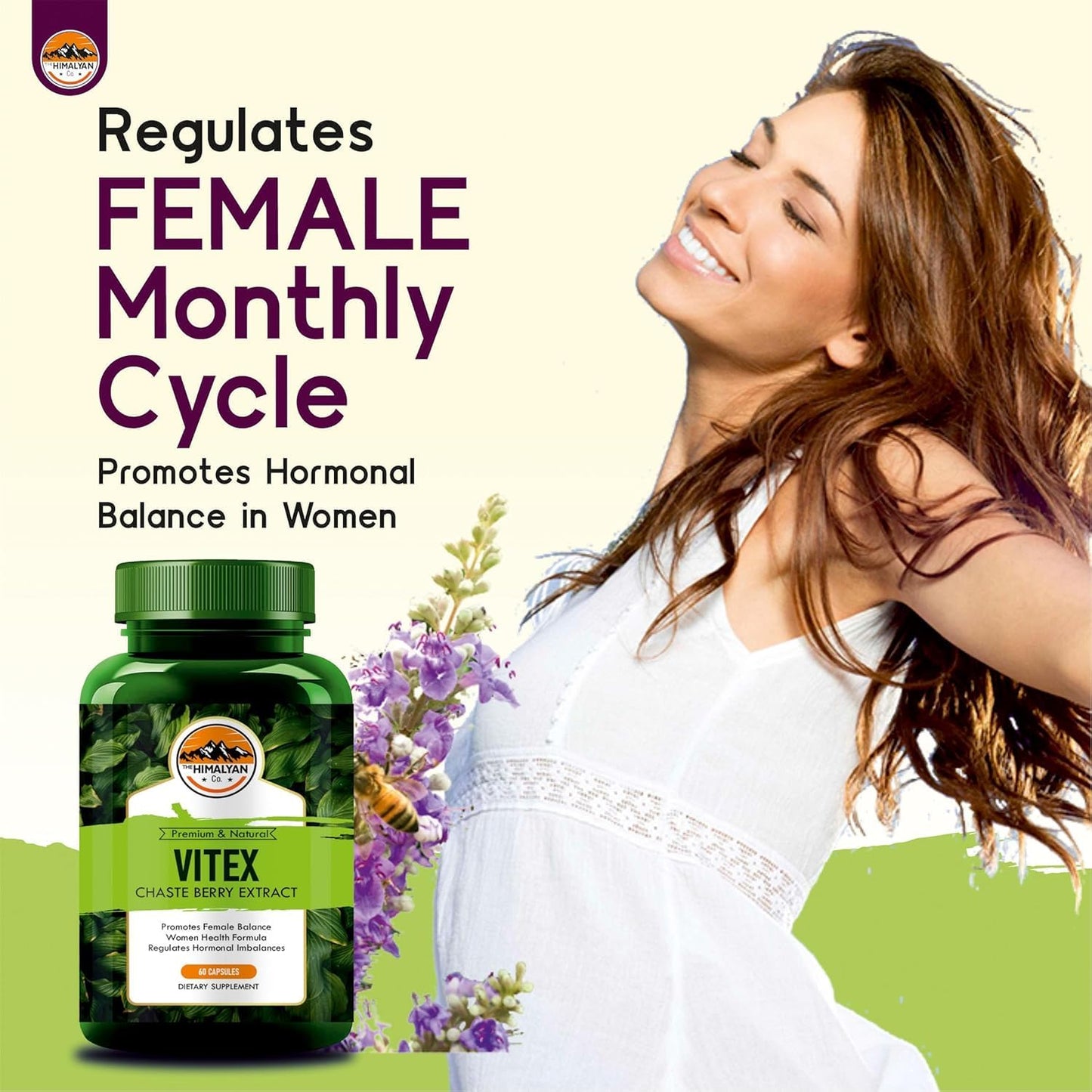 THE HIMALYAN CO Vitex Chasteberry capsules Supplement for Women, Chasteberry Extract, Promotes Female Balance, Women Health Formula, Helps Sooth Symptoms of PMS and Menopause, 60 capsules