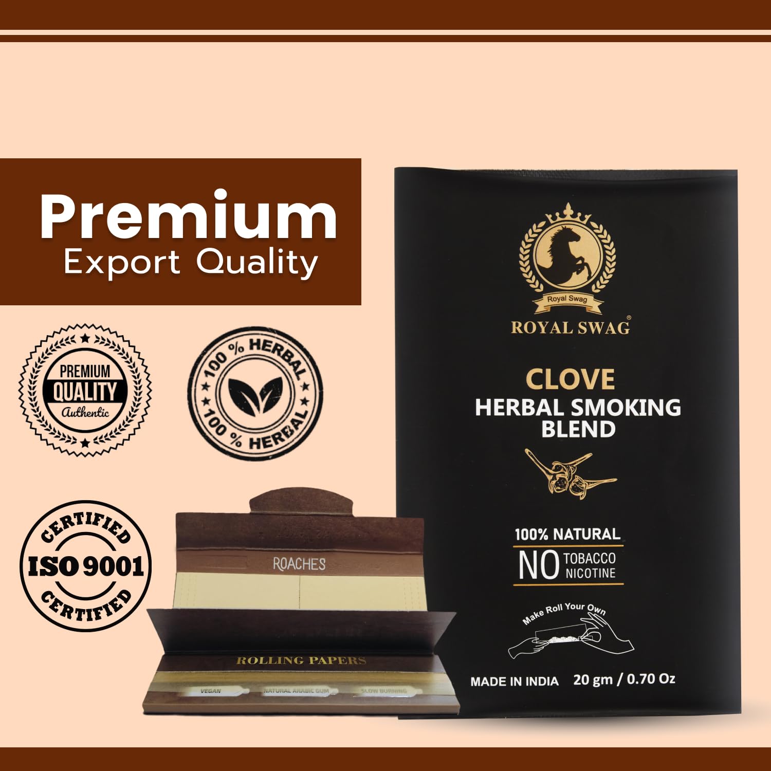 Royal Swag Clove Herbal Smoking Blend (20g) & King Size Slim Papers Combo Pack
