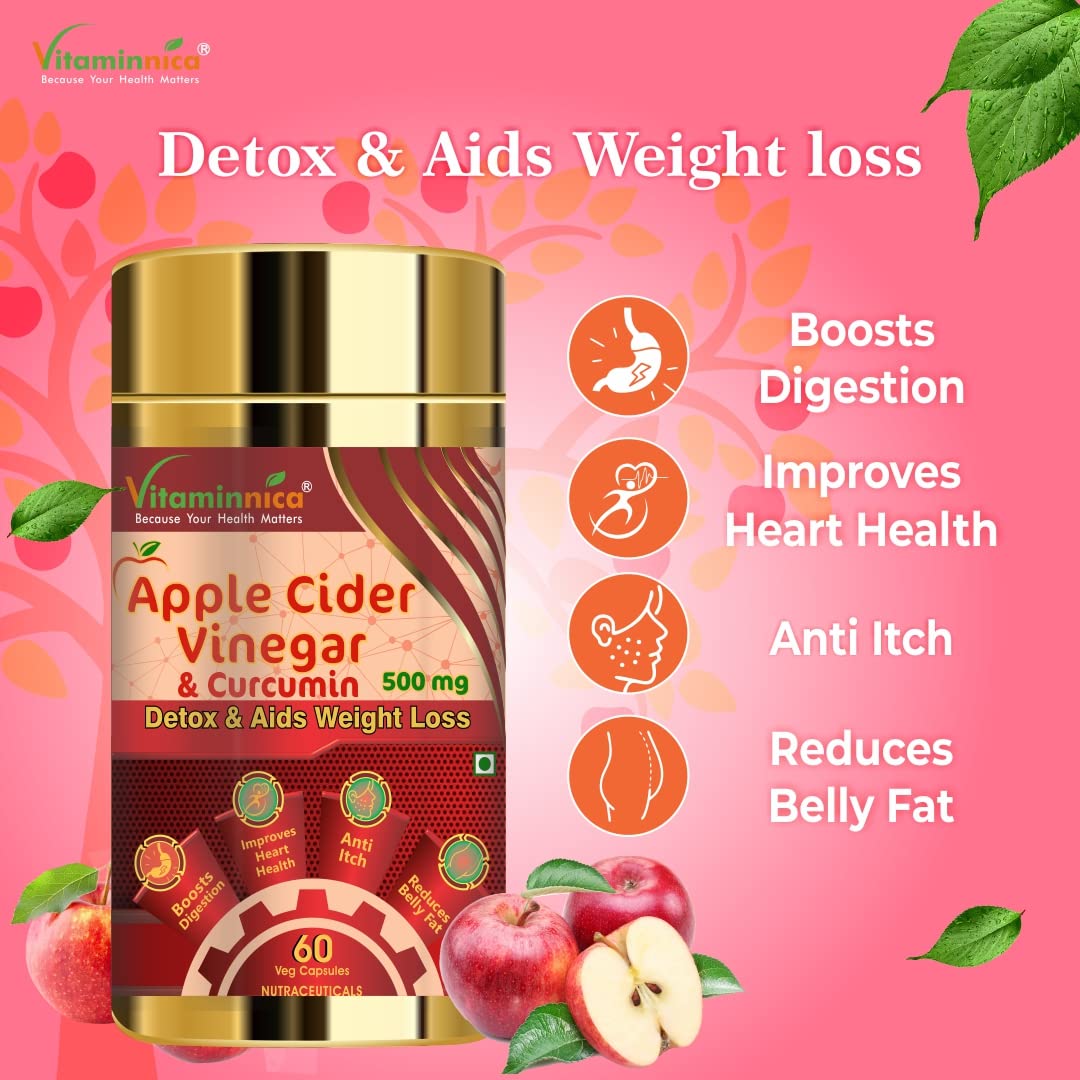 Vitaminnica Apple Cider Vinegar & Curcumin 60 Capsules - Digestive & Weight Support Formula