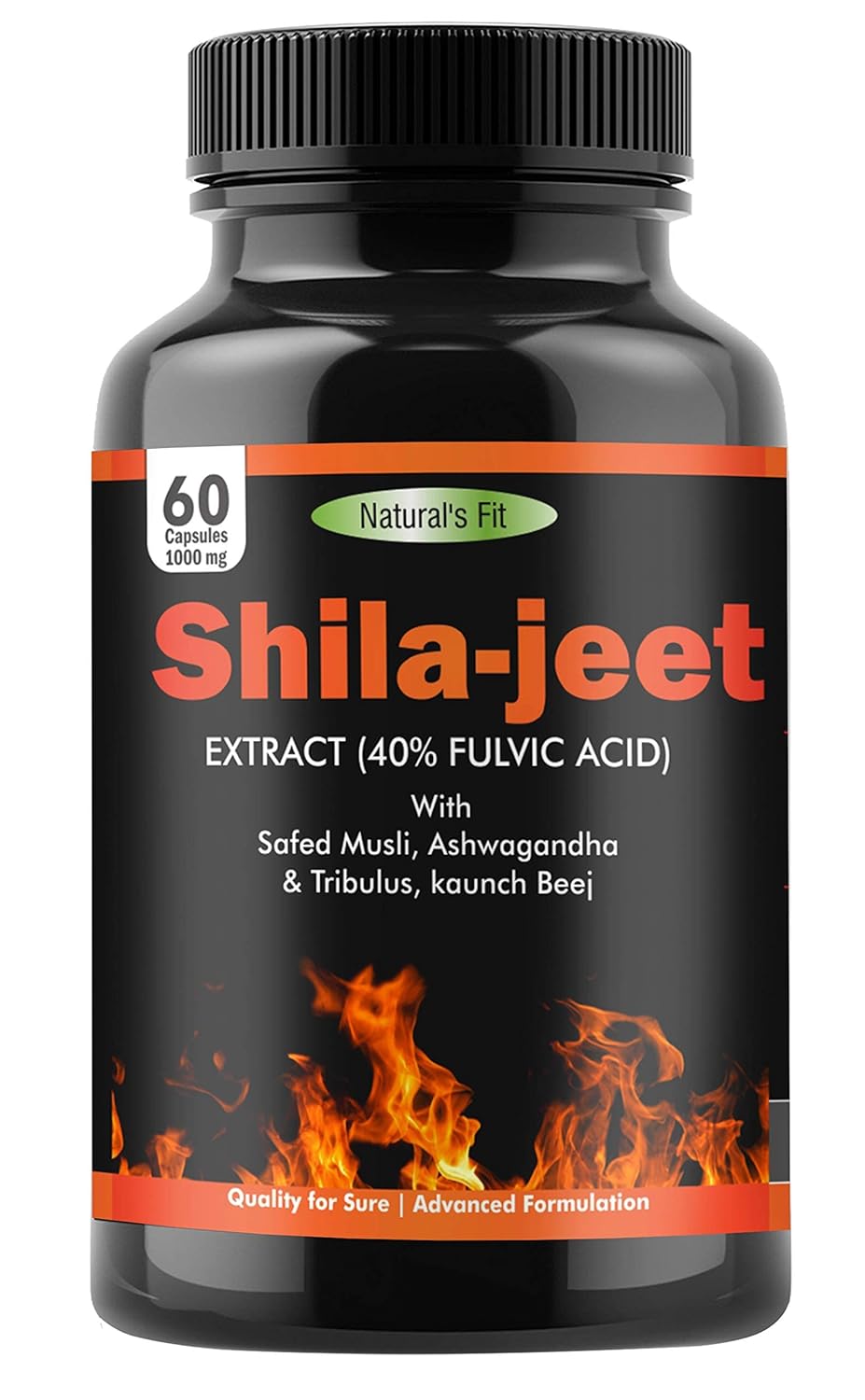 NATURAL'S FIT Shilajit/Shilajeet Capsules for Men 1000mg with Safed Musli, Ashwagandha, Tribulus, Kaunch Beej, 60 Veg Capsules