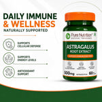 Pure Nutrition Astragalus 500mg, 60 Capsules | Herbal Supplement for Immune & Wellness Support