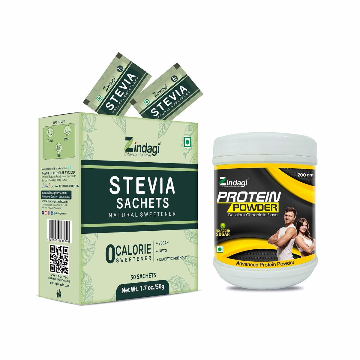 Zindagi Stevia Liquid Drops & Stevia Powder Sachets | Family Combo Pack