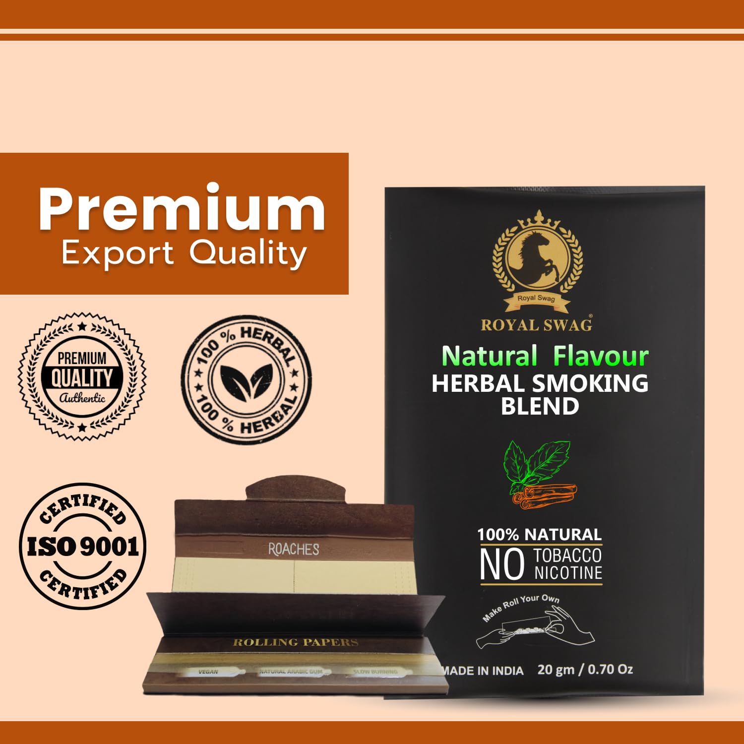Royal Swag Natural Herbal Smoking Blend (20g) & King Size Slim Papers Combo Pack