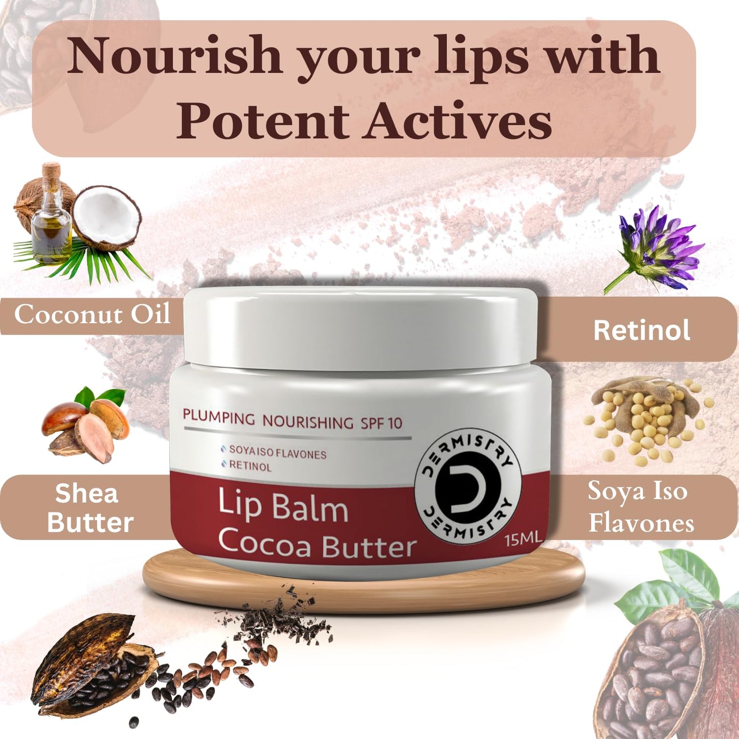 Dermistry Balm Lip Balm for Plumping Nourishing Lightening Cocoa Butter - 15ml
