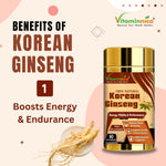 Vitaminnica Korean Panax Ginseng Extract - Natural Stamina & Energy Support, 60 Veg Capsules