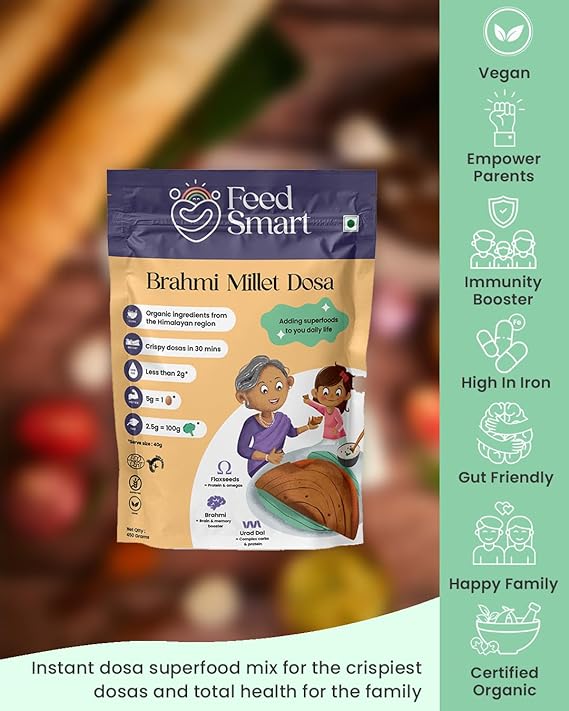 Feed Smart Instant Dosa Mix Batter - Superfood Ingredients Brahmi, Flax Seeds, Millets, Rich in Fibre Millet Dosa Mix - (150g)