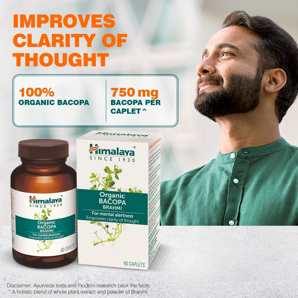 Himalaya Organic Brahmi Caplet | Mind Wellness| Improve Alertness - 30 Caplet