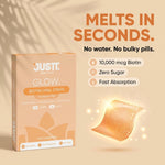 JUSTT ESSENTIALS Glow Biotin Oral Strips for Healthy Hair, Radiant Skin & Strong Nails | Pack of 1, 30 Days Pack | 10,000 mcg Sesbania Extract | Strawberry Pop Flavour | Sugar-Free Fast Dissolving Vegan Strips