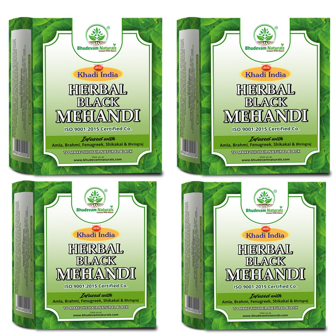Bhudevam Naturals Khadi Black Mehndi Henna Powder for Hair – Natural Herbal Hair Dye for Grey Coverage & Deep Black Shine- 320GM (Pack of 4)