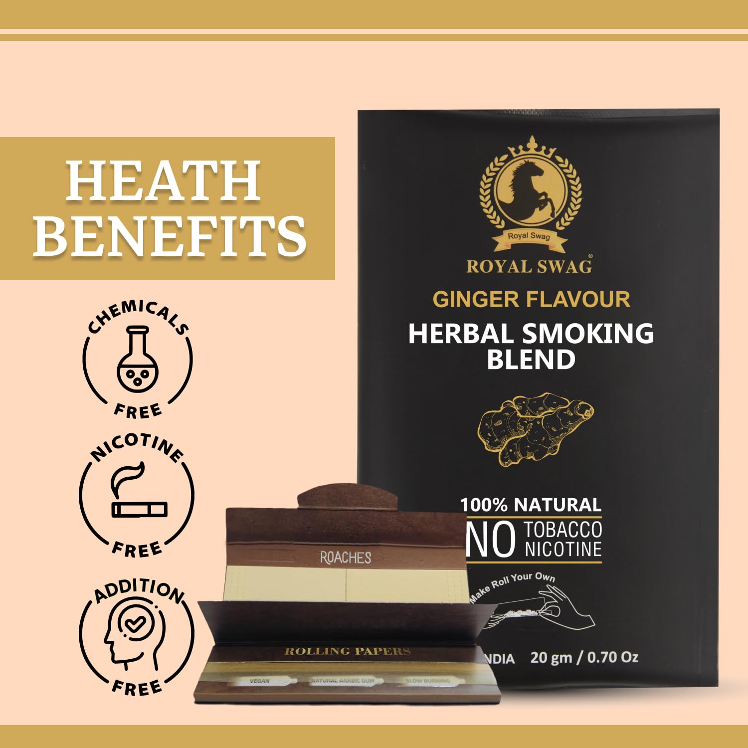 Royal Swag Zinger Herbal Smoking Blend (20g) & King Size Slim Papers Combo Pack
