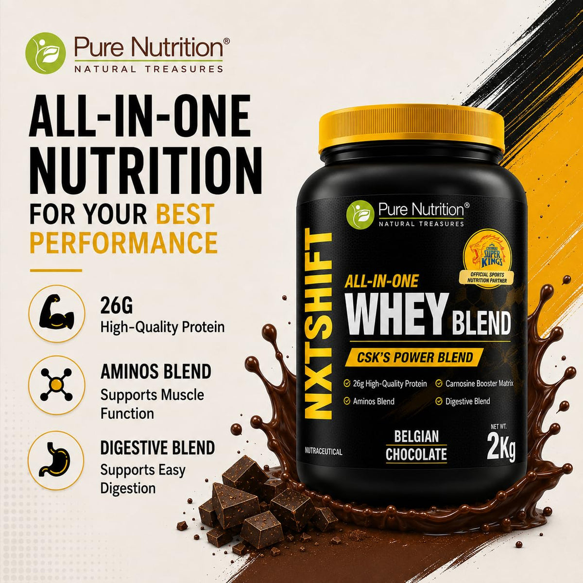 Pure Nutrition Whey Protein Chocolate 2kg Jar | High Protein Supplement for Muscle Support