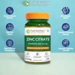Pure Nutrition Zinc Citrate Tablets 44mg | High Absorption Zinc Supplement for Immunity, Blood Sugar & Bone Health | Supports Muscle Recovery, Skin Glow, Hair Strength & Nail Growth | Essential Mineral for Overall Wellness – 120 Veg Tablets
