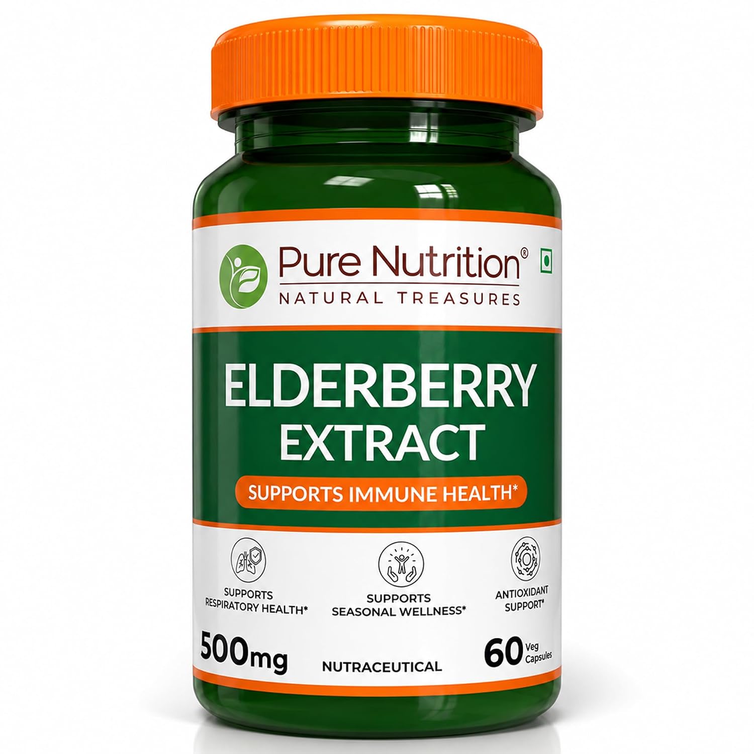 प्योर न्यूट्रिशन एल्डरबेरी एक्सट्रैक्ट 500mg, 60 कैप्सूल | एंटीऑक्सिडेंट और प्रतिरक्षा स्वास्थ्य सहायता
