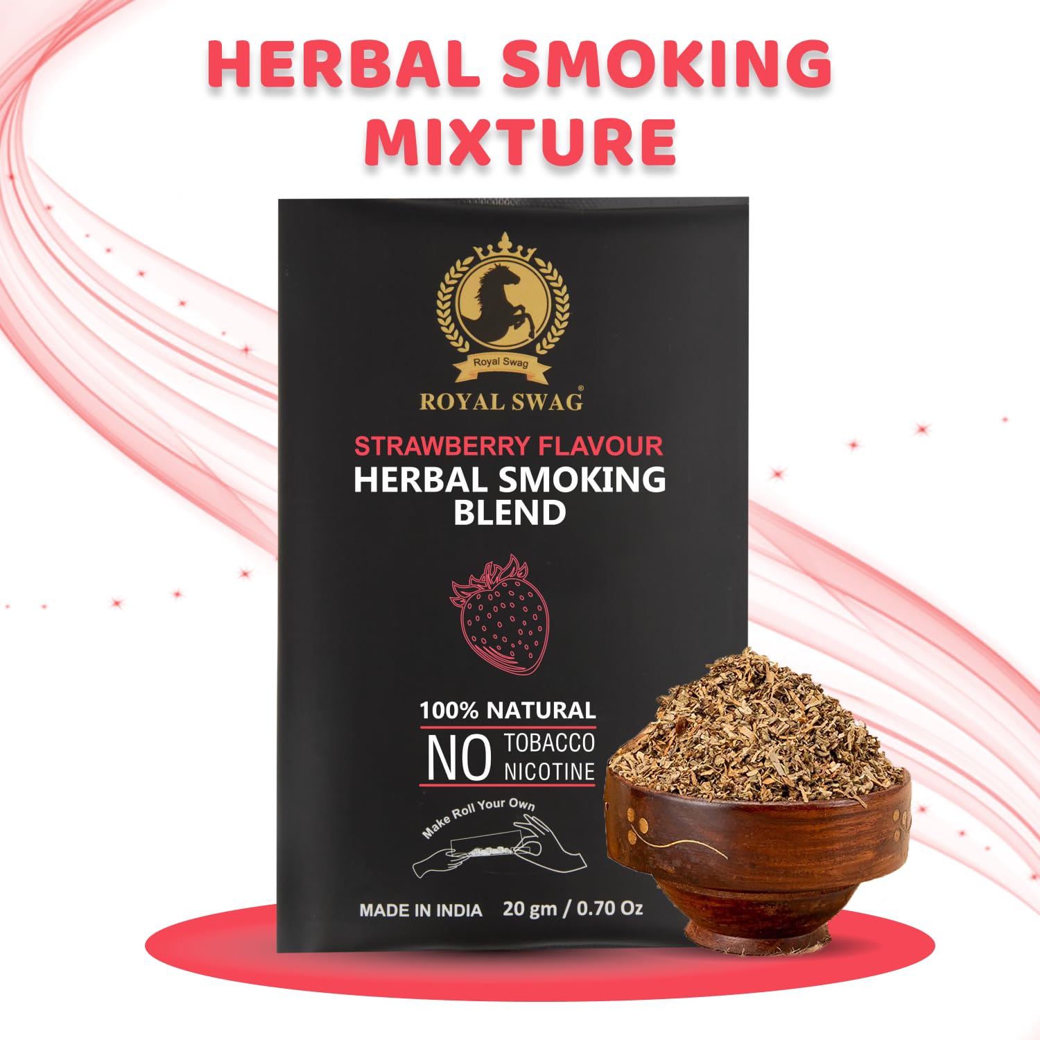 Royal Swag Herbal Smoking Mixture Strawberry Flavour - Tobacco Free (20g / 0.7 oz Pouch)