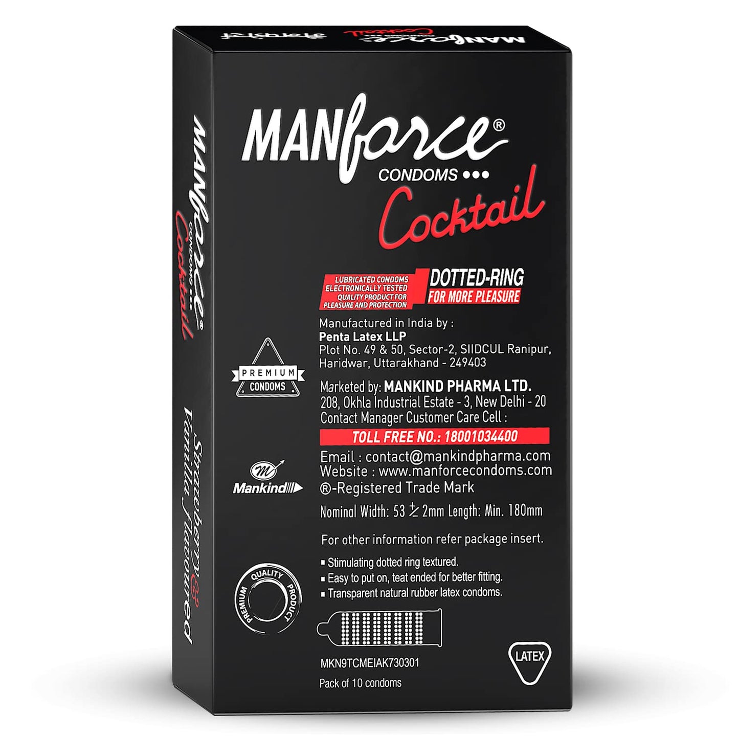 Manforce Dotted-Ring Cocktail Condom Strawberry & Vanilla for Men- 20 Count (Pack of 2)