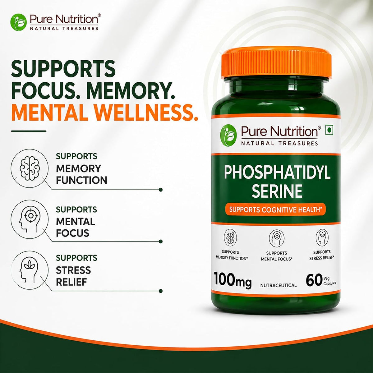 Pure Nutrition Phosphatidylserine 100mg, 60 Capsules | Brain, Memory & Cognitive Health Support