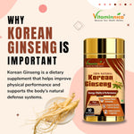 Vitaminnica Korean Panax Ginseng Extract - Natural Stamina & Energy Support, 60 Veg Capsules