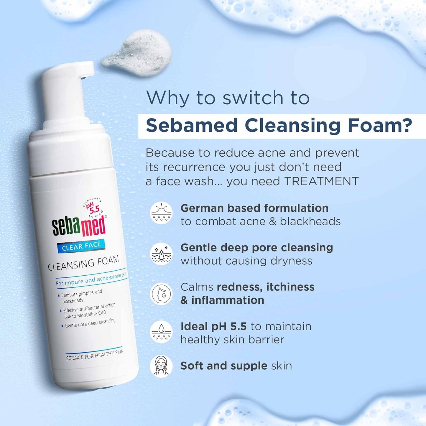 Sebamed Clear Face Cleansing Foam for Impure and Acne-prone Skin | Face Care Product for Pimples & Blackheads