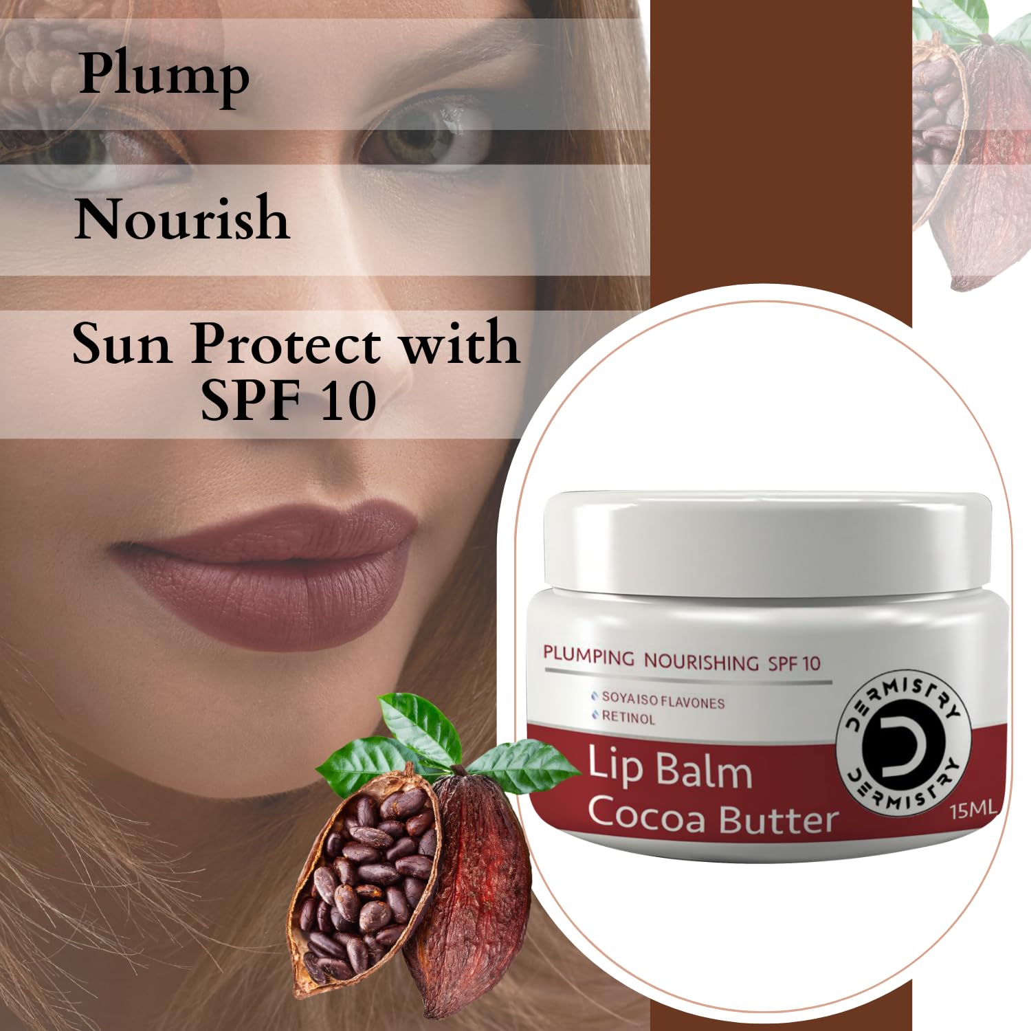 Dermistry Balm Lip Balm for Plumping Nourishing Lightening Cocoa Butter - 15ml
