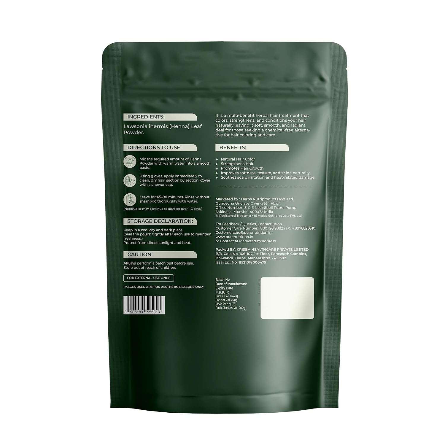 Pure Nutrition Natural Henna Powder 200g | Herbal Hair Color & Scalp Care | Natural Hair Care